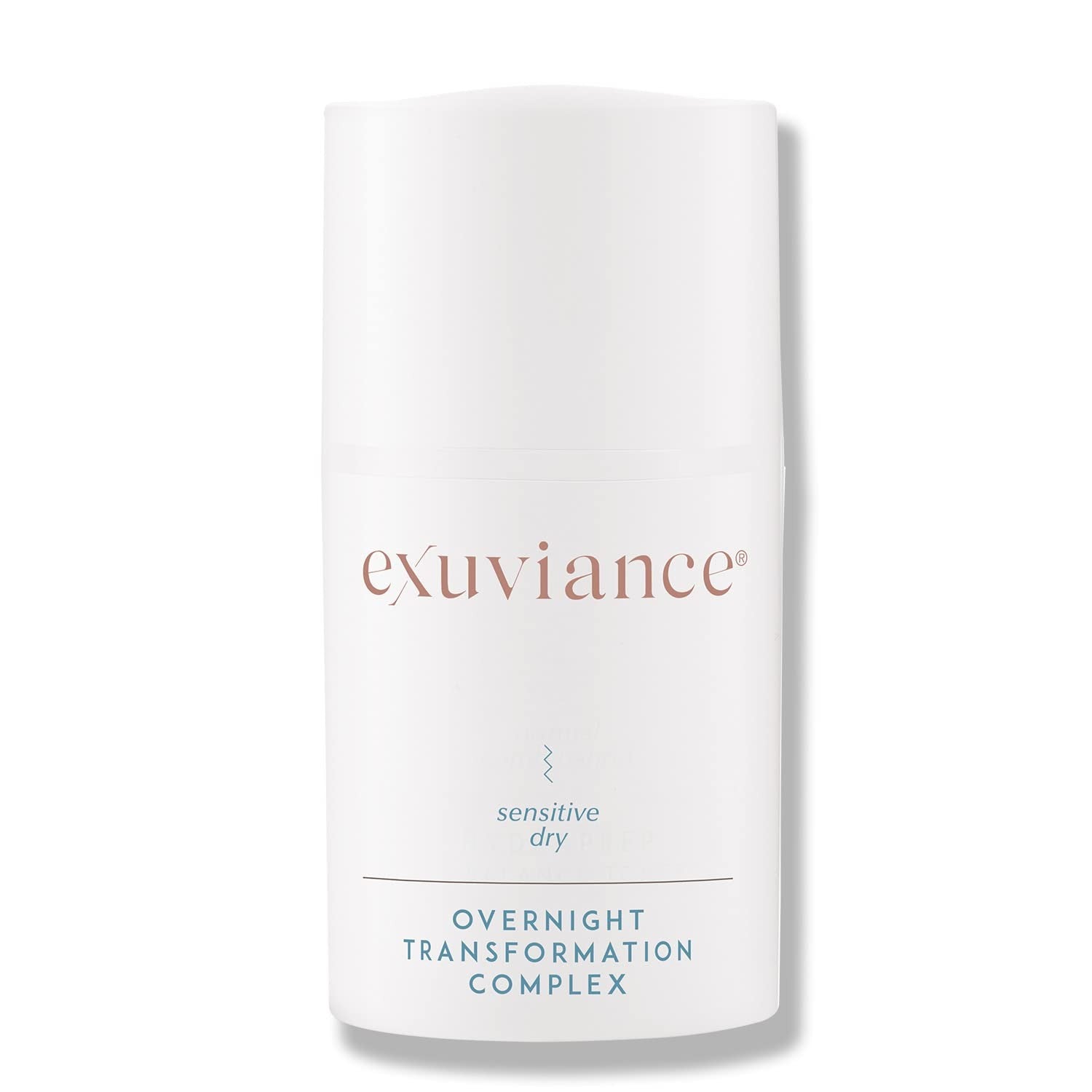 EXUVIANCE Overnight Transformation Complex hydrating night cream with hyaluronic acid, shown in a jar with a smooth cream texture.