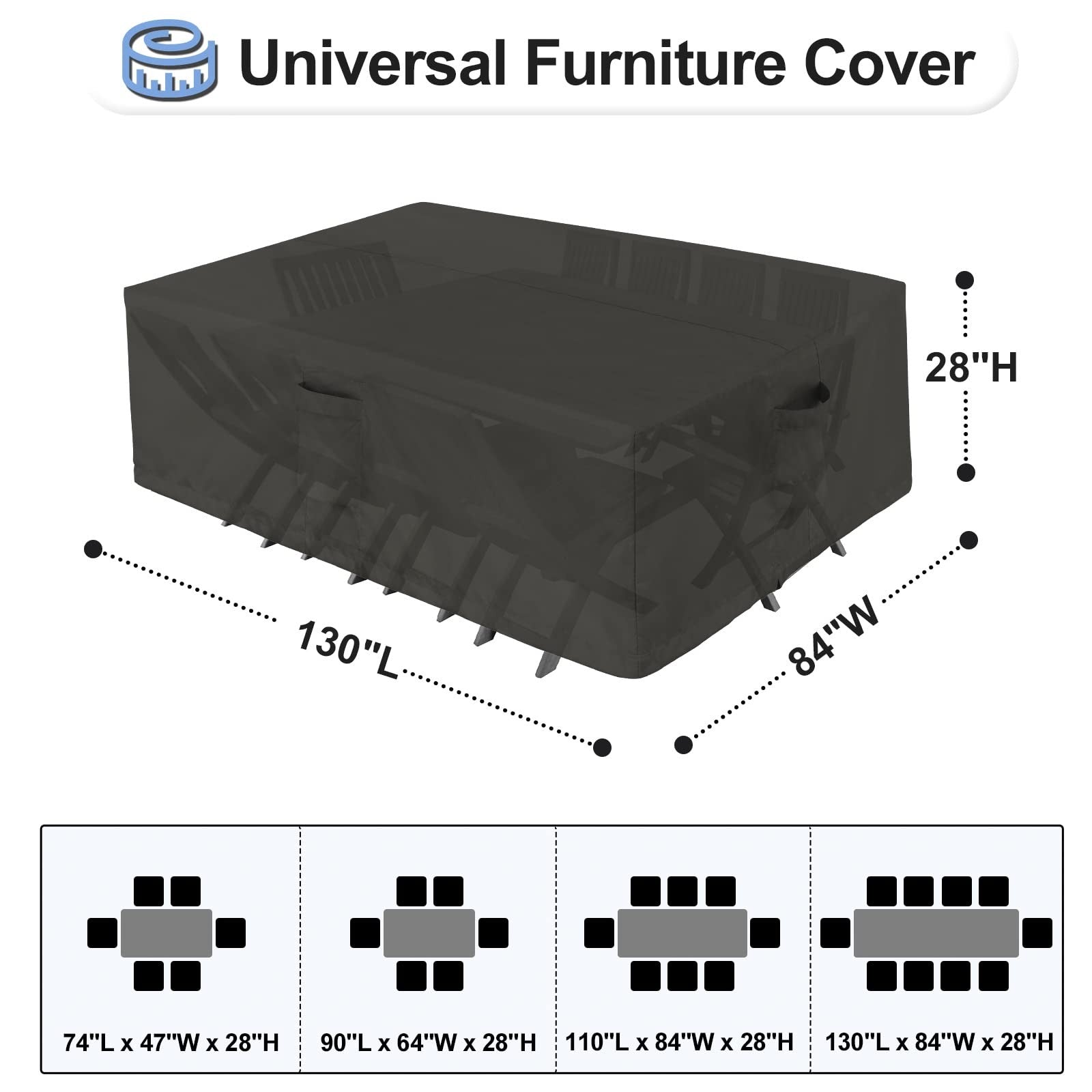 OutdoorLines waterproof patio table furniture set cover for rectangle tables, protecting outdoor furniture from weather.