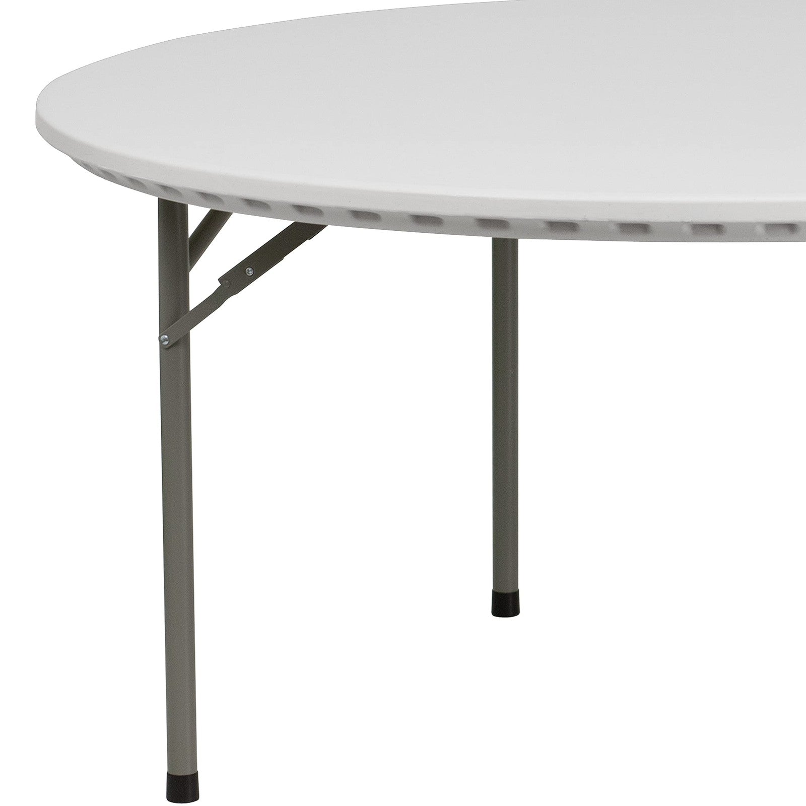 Flash Furniture Kathryn 5-foot round granite white plastic folding table with sturdy legs and smooth surface.