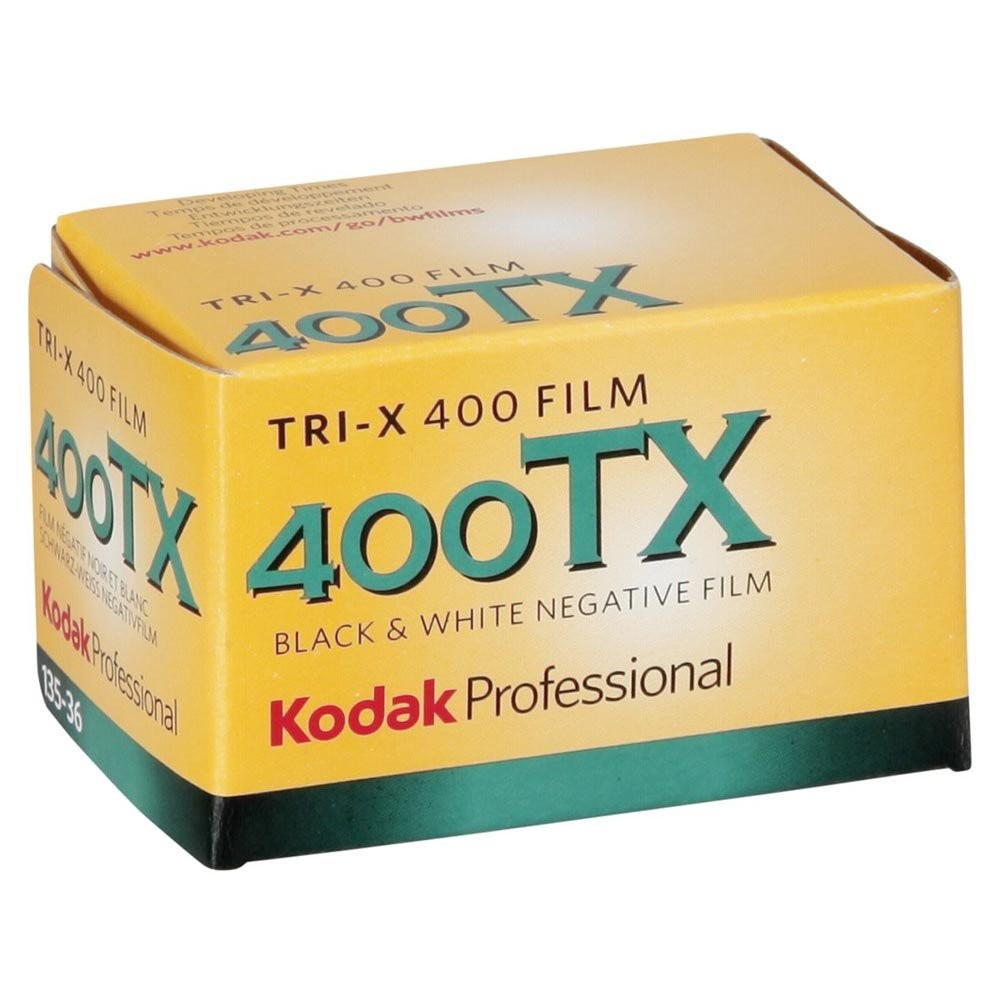 Kodak Tri-X 135-36 black and white 35mm film pack for cameras, featuring five rolls of classic monochrome film.