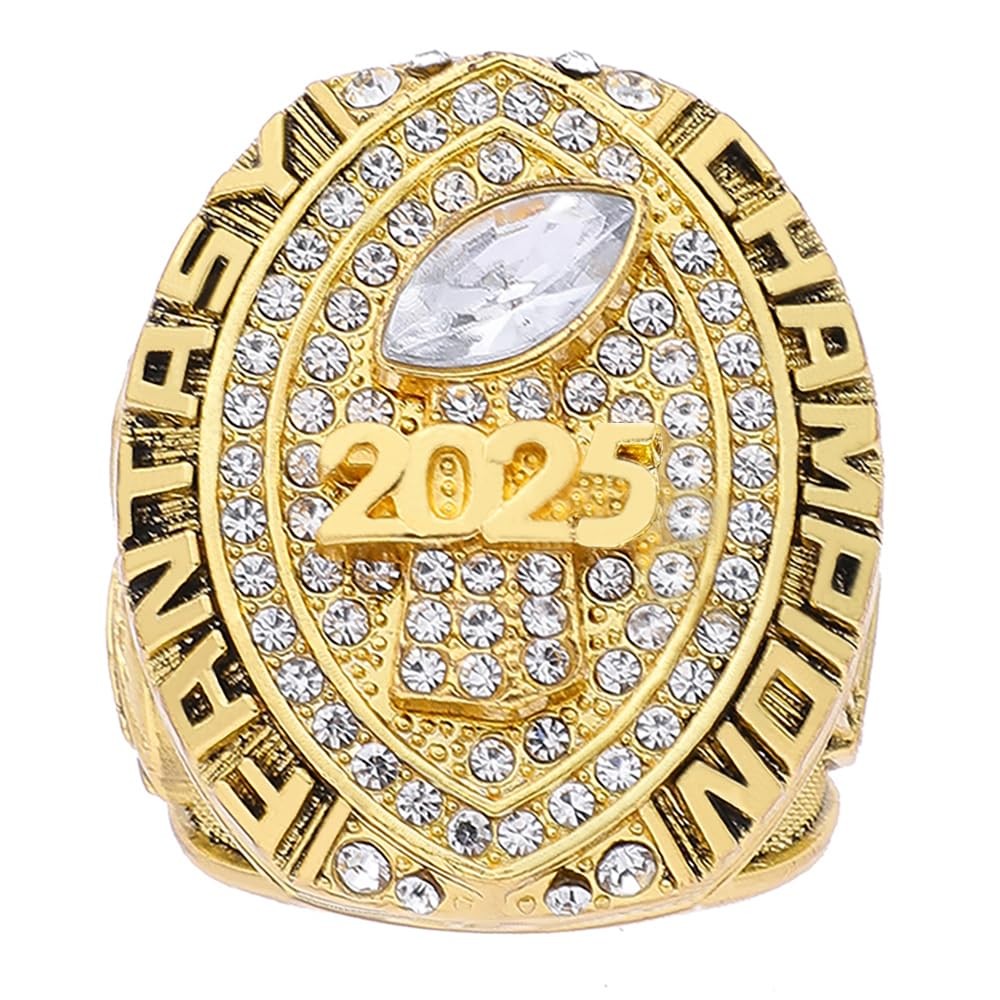 Noblehead 2025 Fantasy Football Championship Ring with engraved details and large metallic trophy design.