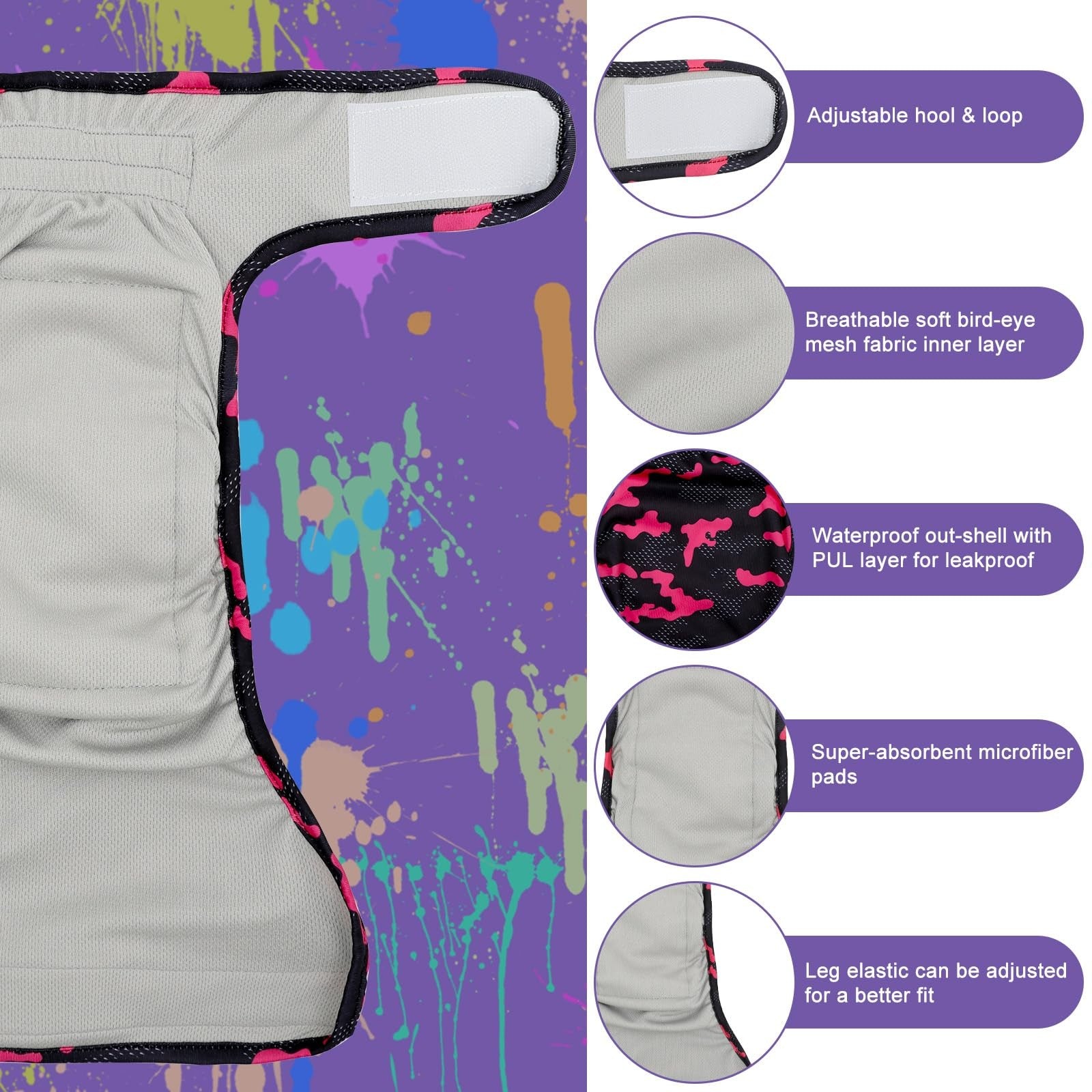 UNIPUP female dog diapers, reusable washable period panties with no tail hole, in a 3-pack for small to medium dogs.