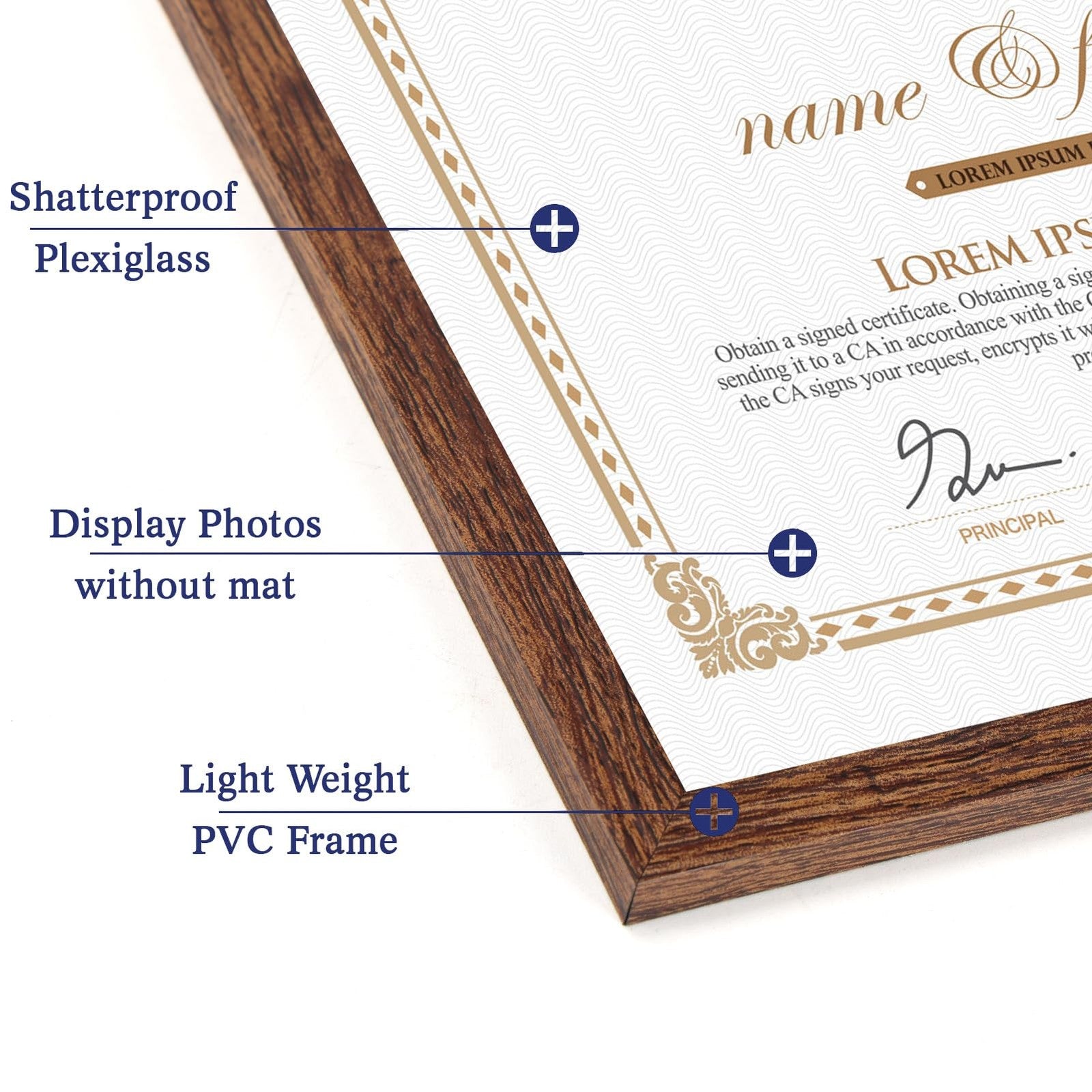 Hoikwo 18-pack dark brown plastic picture frames with glass, 8.5x11 inch size, stacked and displayed on a neutral background.
