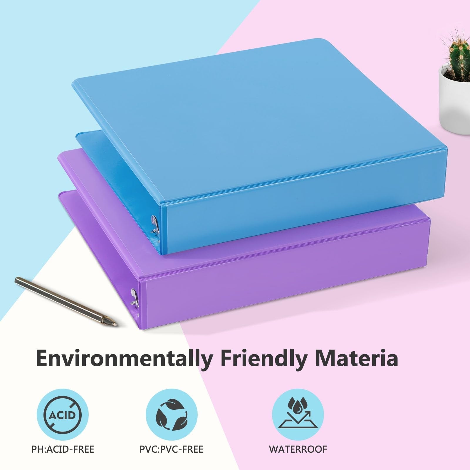 ViVin sturdy 1.5-inch 3-ring binder with pockets, Slant-D rings, PVC-free, customizable for organization and storage.