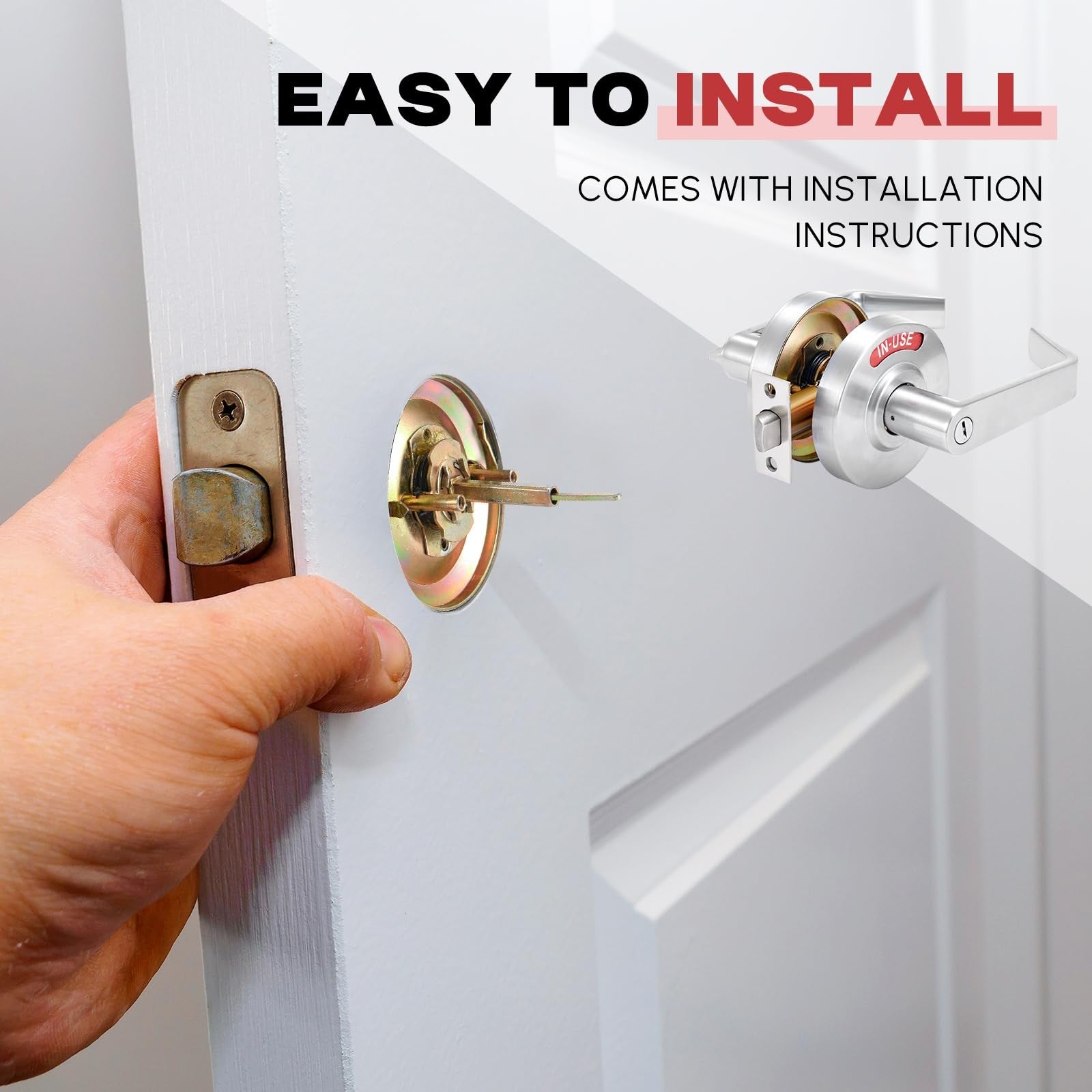 Tandefio vacant and occupied bathroom lock with deadbolt handle for commercial doors, privacy lock with key access.
