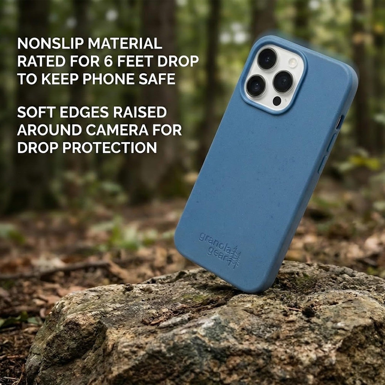 Eco by GranolaGear biodegradable phone case for iPhone 16 Pro, showing a sleek, eco-friendly protective cover with natural texture.