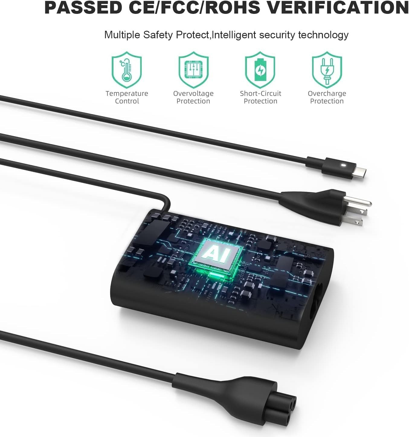 Aotisn 65W USB-C AC charger compatible with Dell XPS 13 9360 and 9365 laptops, featuring a compact design and Type C port.