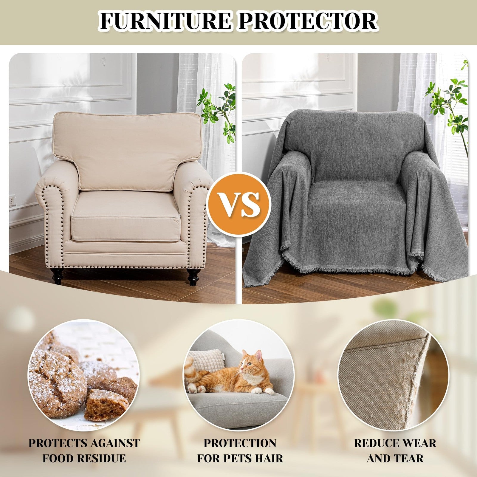 MEETSKY oversized washable recliner chair cover on armchair, showing protective fabric with elastic edges for a snug fit.
