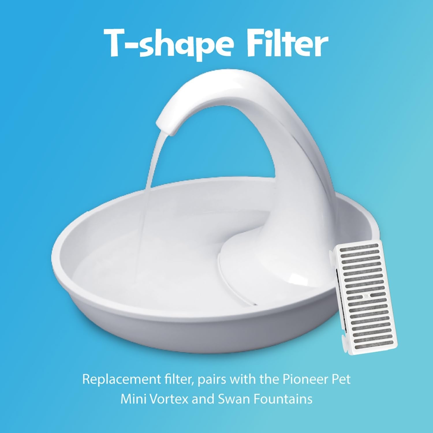 Pioneer Pet Swan pet drinking fountain with 80oz capacity, featuring a sleek design for cats and dogs, in a home setting