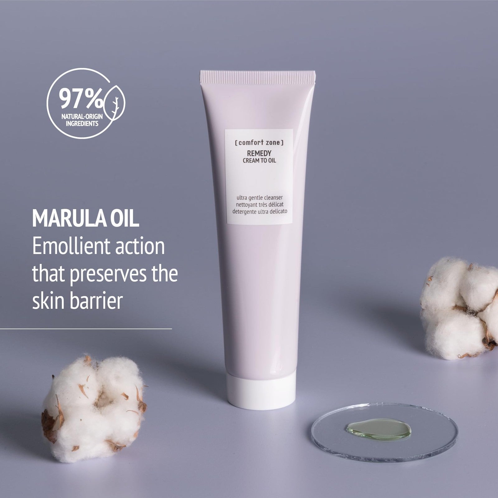 Comfort Zone Remedy soothing nourishing cream-to-oil cleanser for sensitive skin, showing the creamy texture in a clean jar.