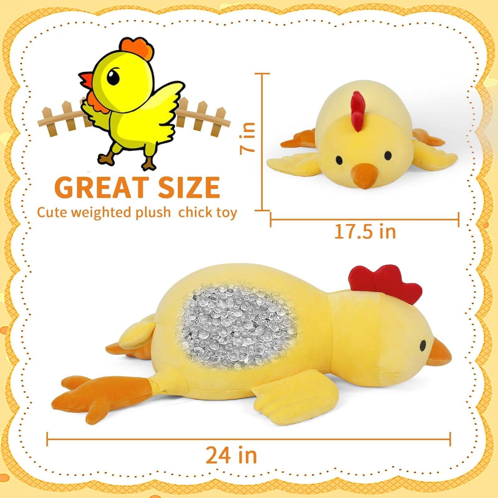 FLORVIV Weighted Chick 24-inch yellow plush toy for anxiety relief and cuddling