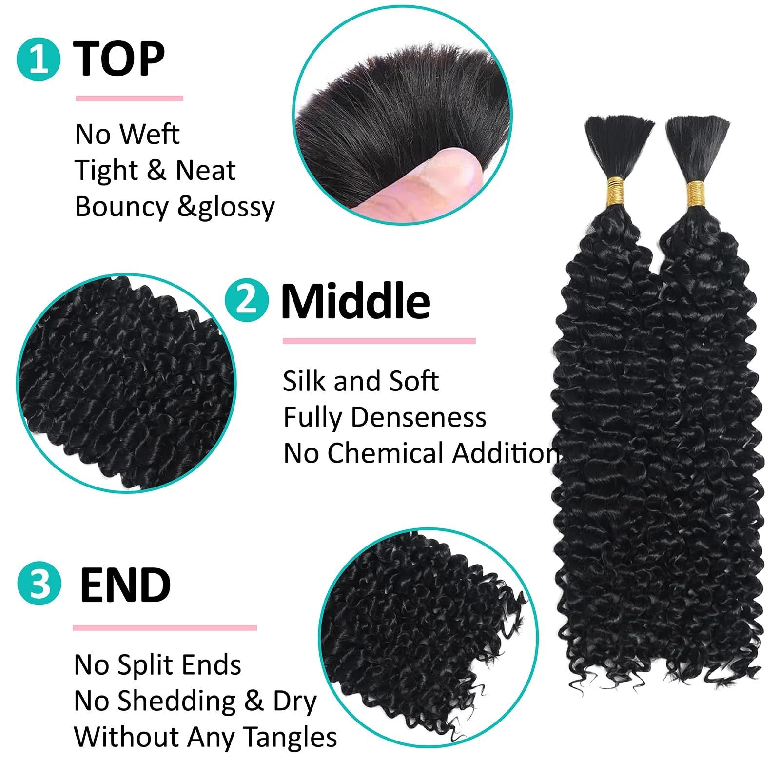 Curly kinky boho braiding hair in 26-inch length, black unbranded bulk hair for creating boho braids.