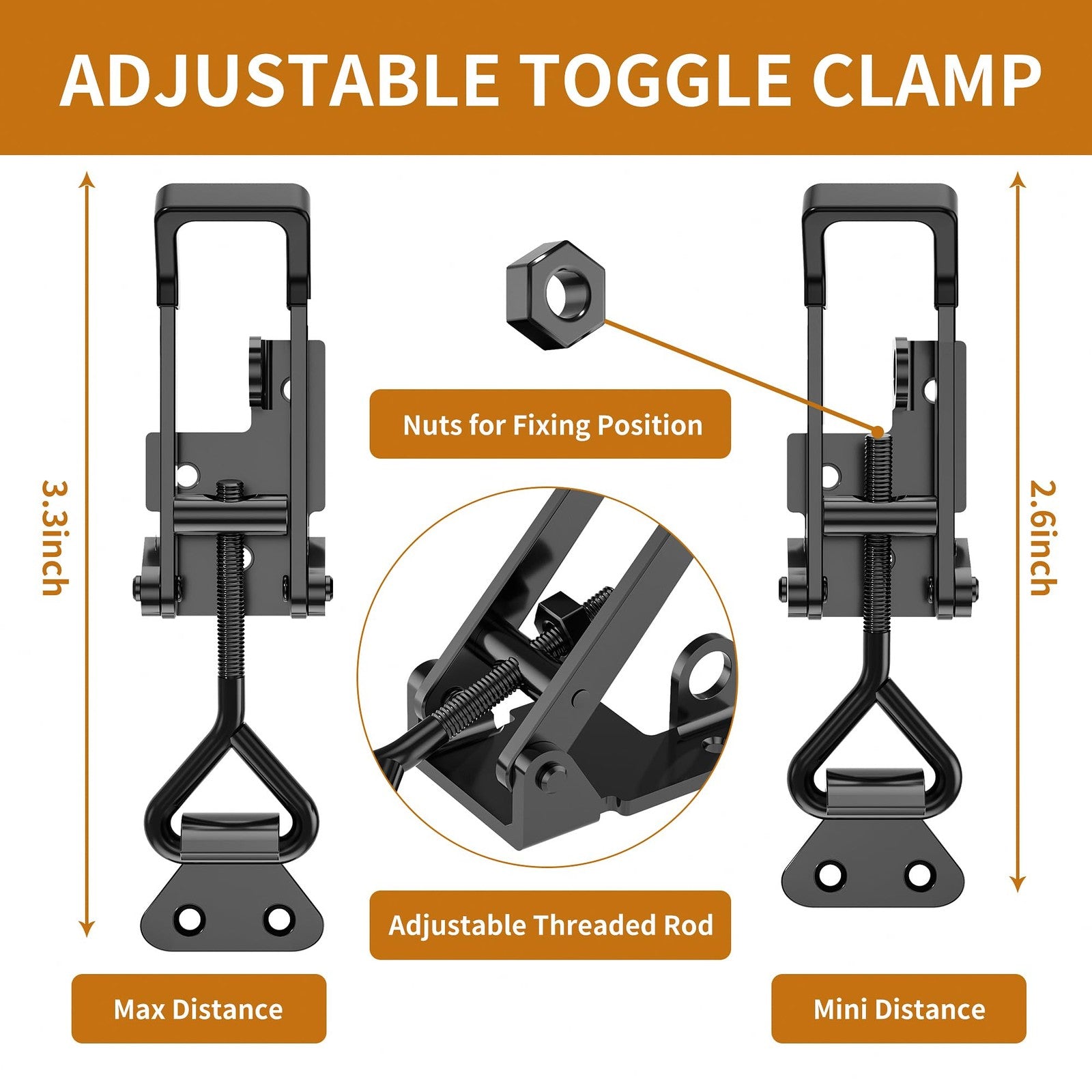 Redovant 6-pack heavy duty toggle clamp latch in black, 4003 style pull clamp with 1320lbs capacity, shown in a close-up image.