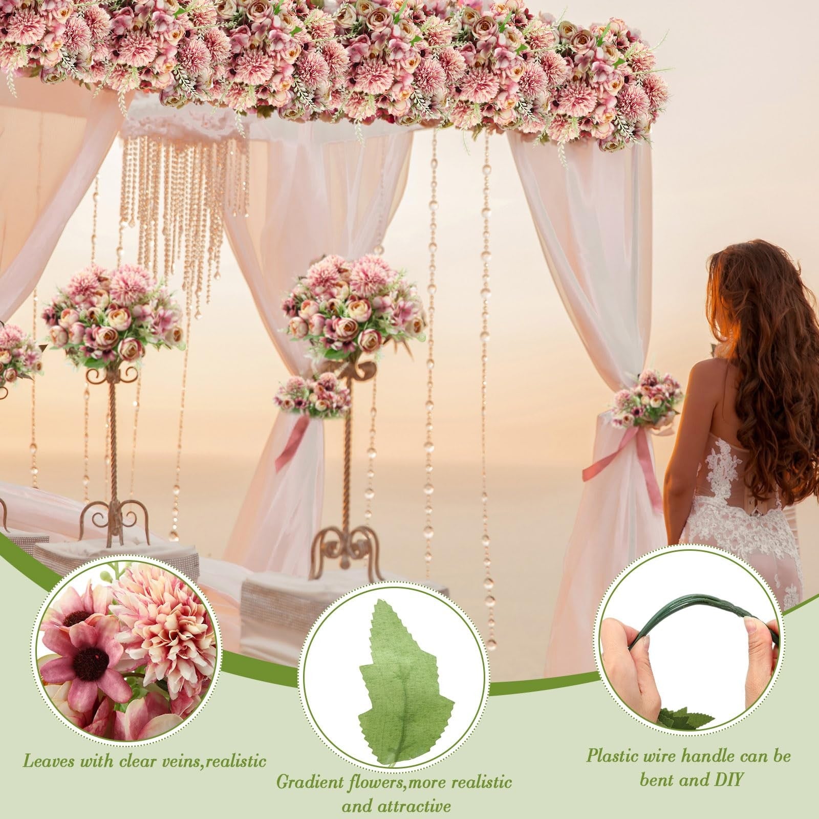 Tigeen 12 bundles of artificial peonies, roses, and hydrangea silk flowers arranged in a natural bouquet display.