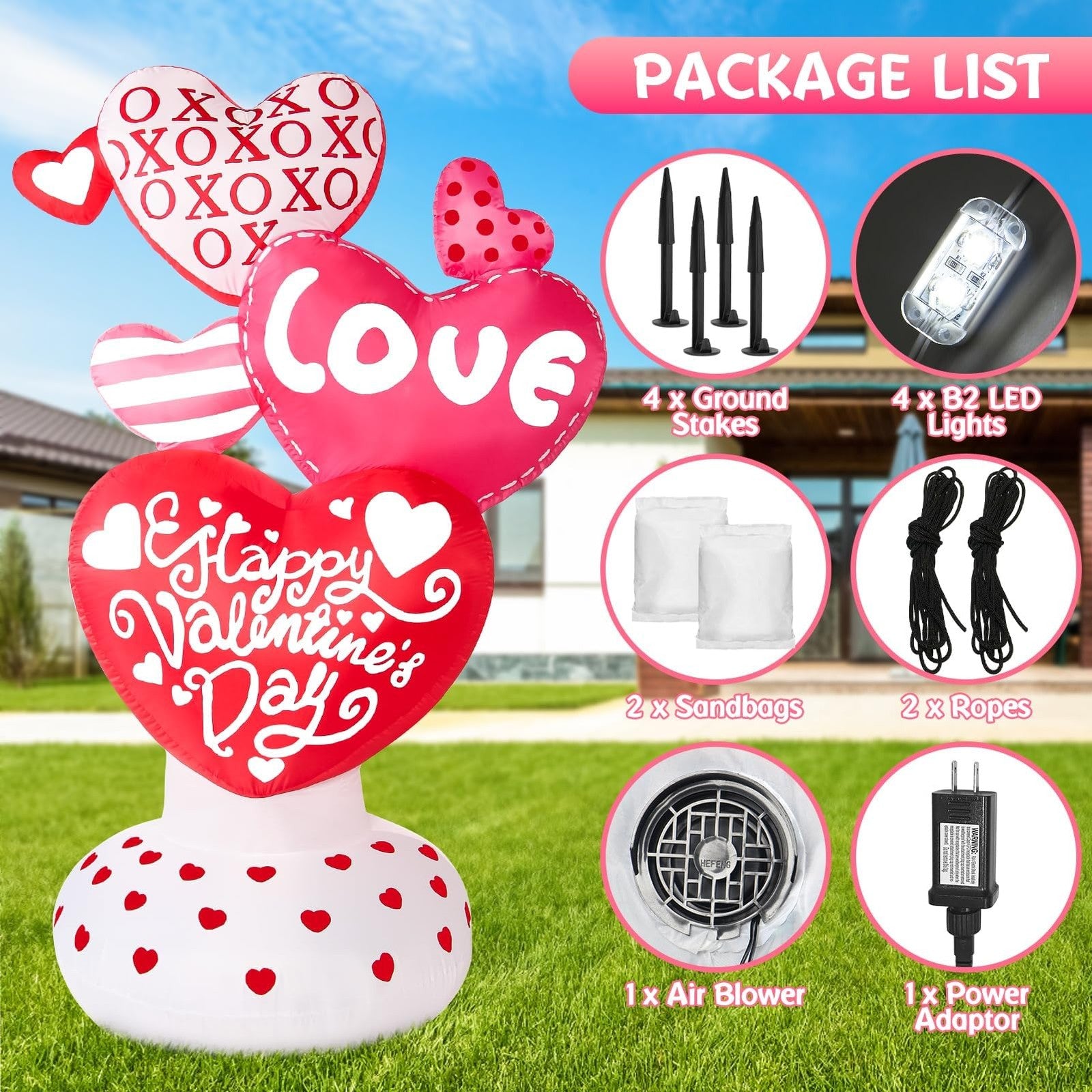 Wabolay 6ft inflatable Valentine love heart outdoor decoration, large love heart with "Love" text, inflated for outdoor display.