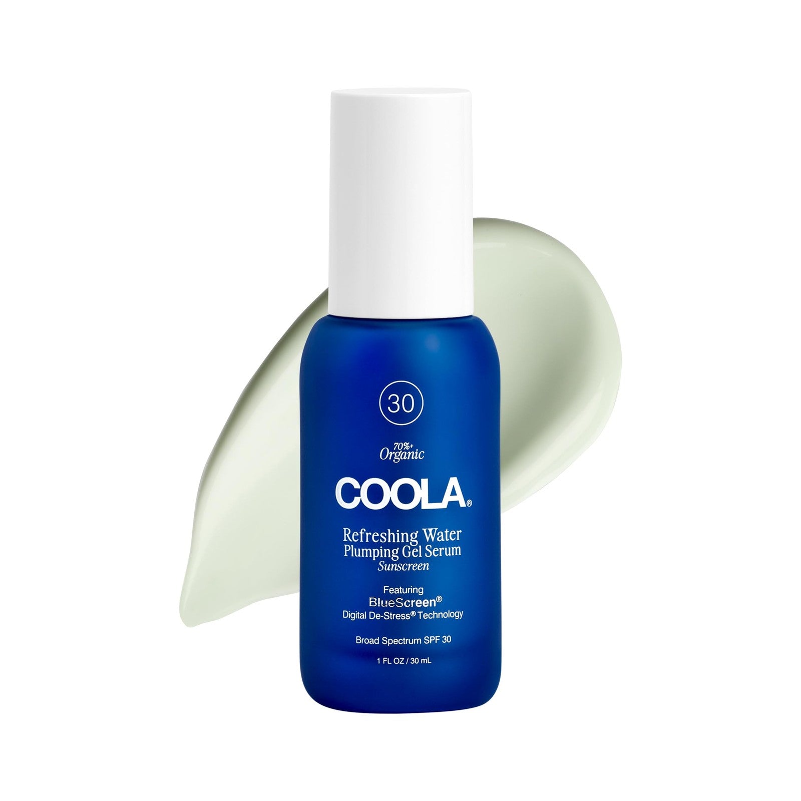 COOLA Refreshing Water Plumping Gel with SPF 30, dermatologist-tested face sun protection in a clear gel texture