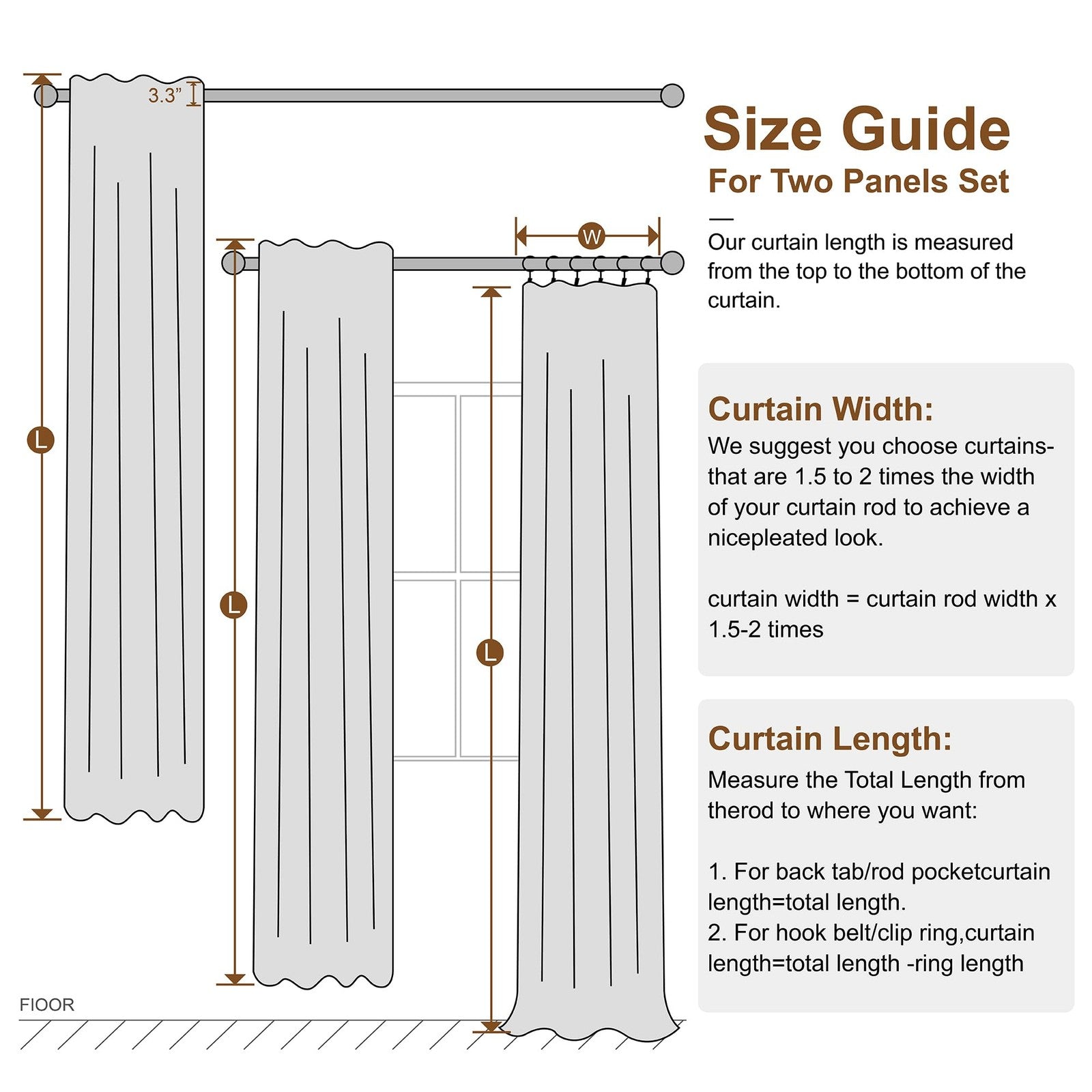 KangBang Biscuit extra wide black blackout curtains for sliding patio door, two black panels with pleated design
