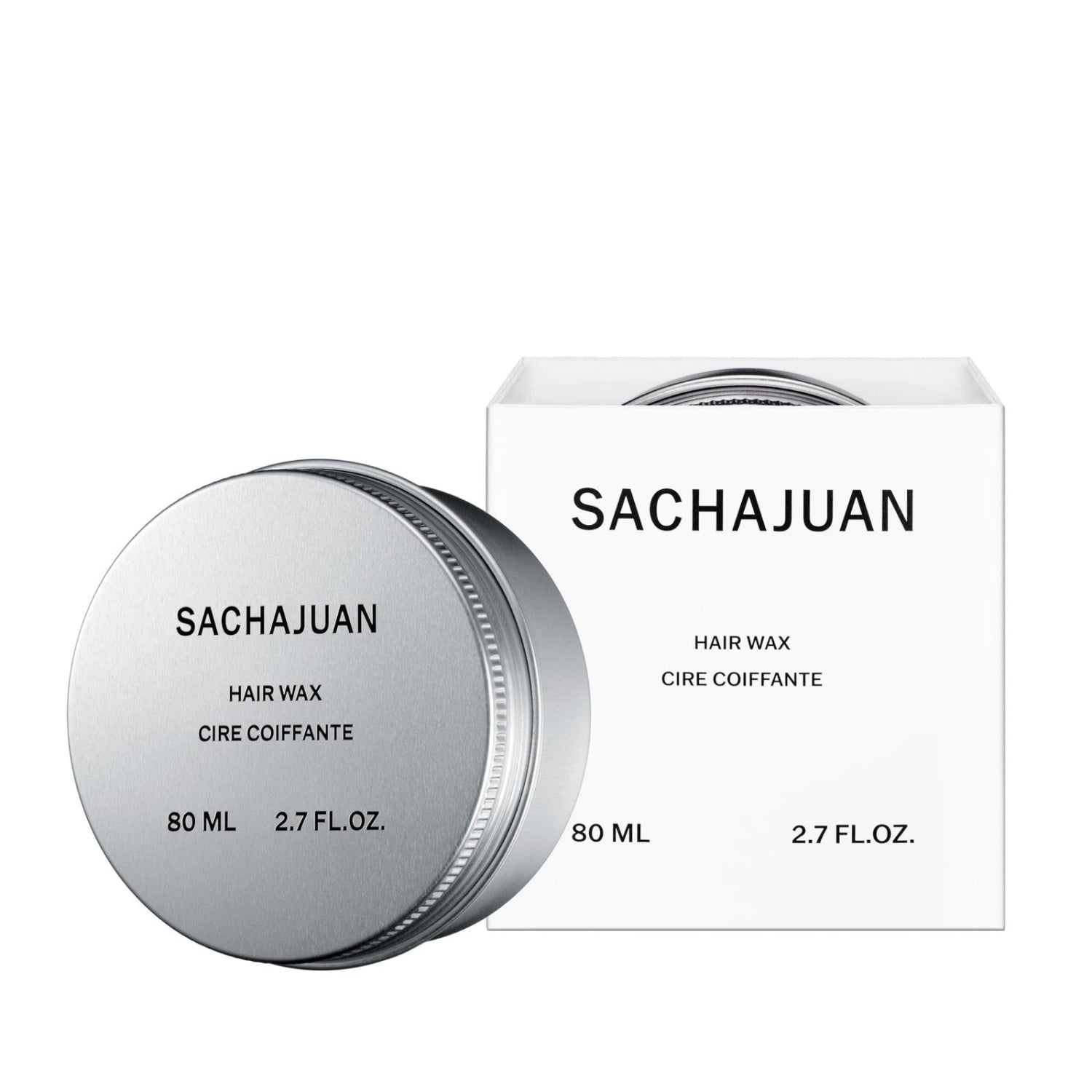 SACHAJUAN Hair Wax 80ml jar with a black lid, showing the product label and texture for creating shine and texture on all hair types.