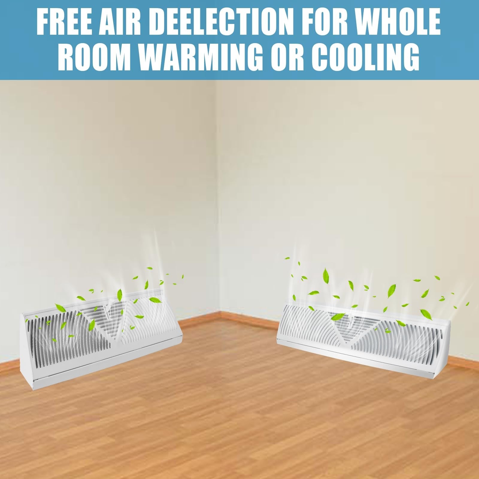 Swess 4-piece 15-inch white baseboard register vent with air diffuser for heating and cooling ventilation.