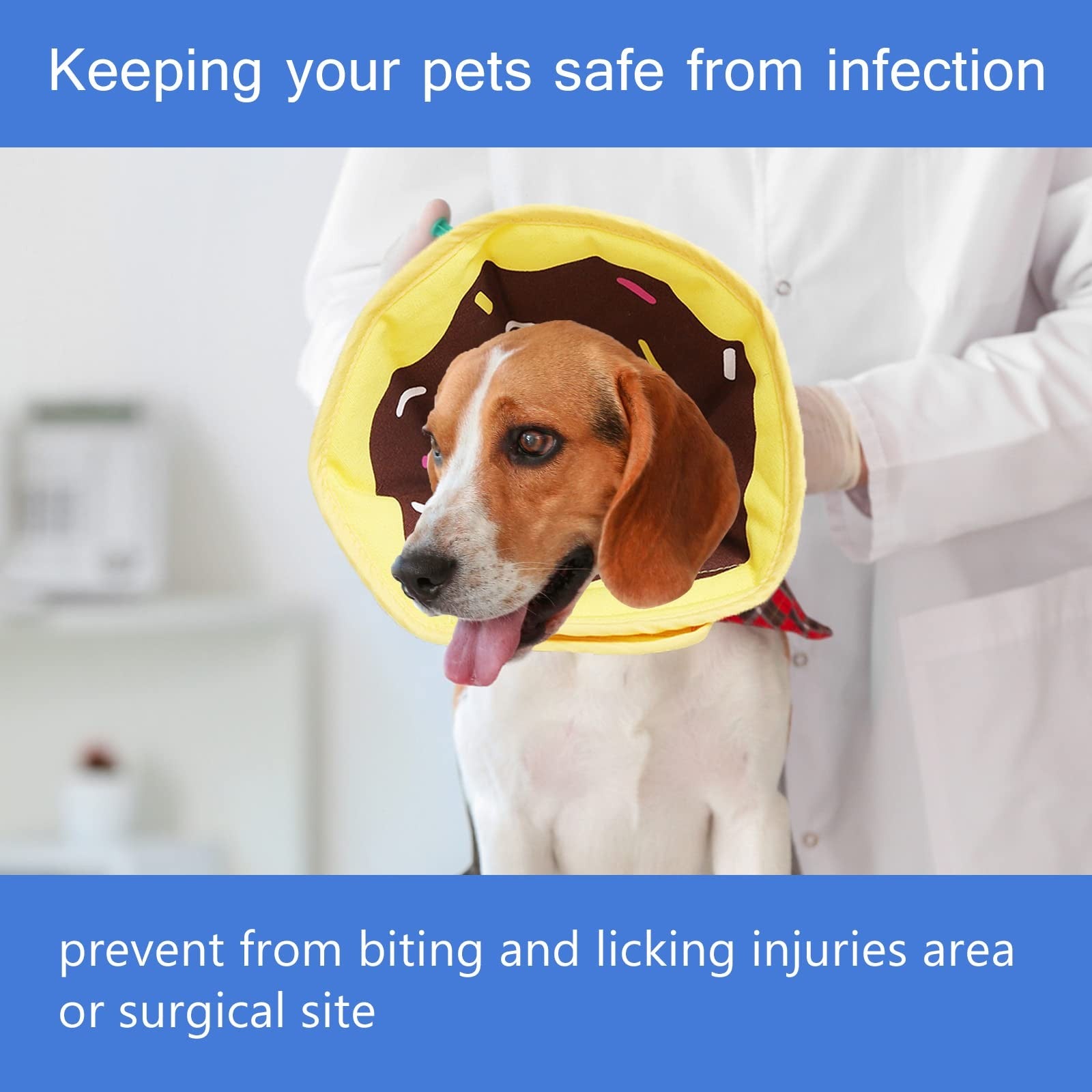 Lightweight Leeper soft dog cone, adjustable Elizabethan collar for pets, showing the comfortable, flexible design on a small dog.