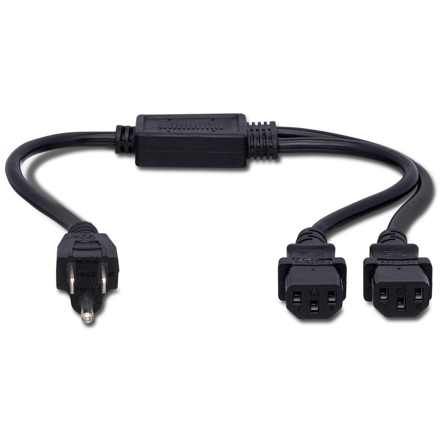 Hosa YIE-406 Power Y Cable showing dual IEC C13 connectors and NEMA 5-15P plug, 1.5 feet long for power distribution.