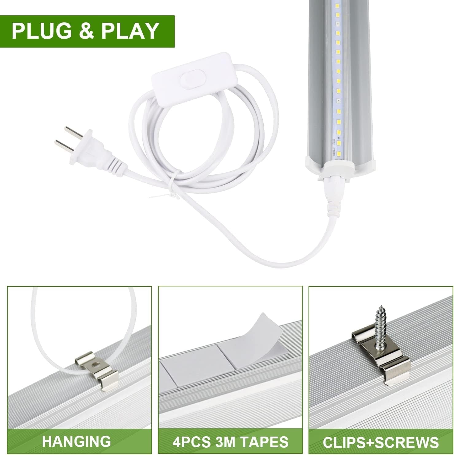 TVTUTPWY 1.4ft T5 grow light with 8 full spectrum white LED bulbs, 10 Watts each, ideal for indoor plant growth.