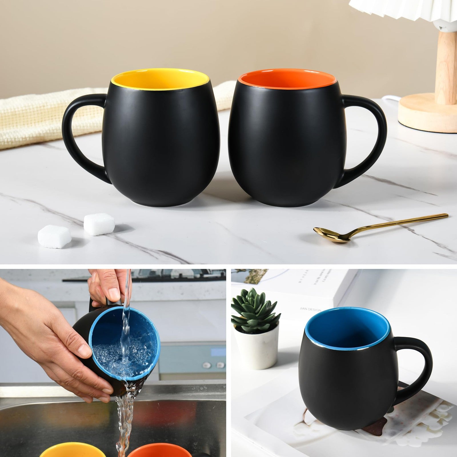 BYCNZB 20oz matte black ceramic coffee mug set, porcelain mugs in multiple colors with a sleek, modern design.