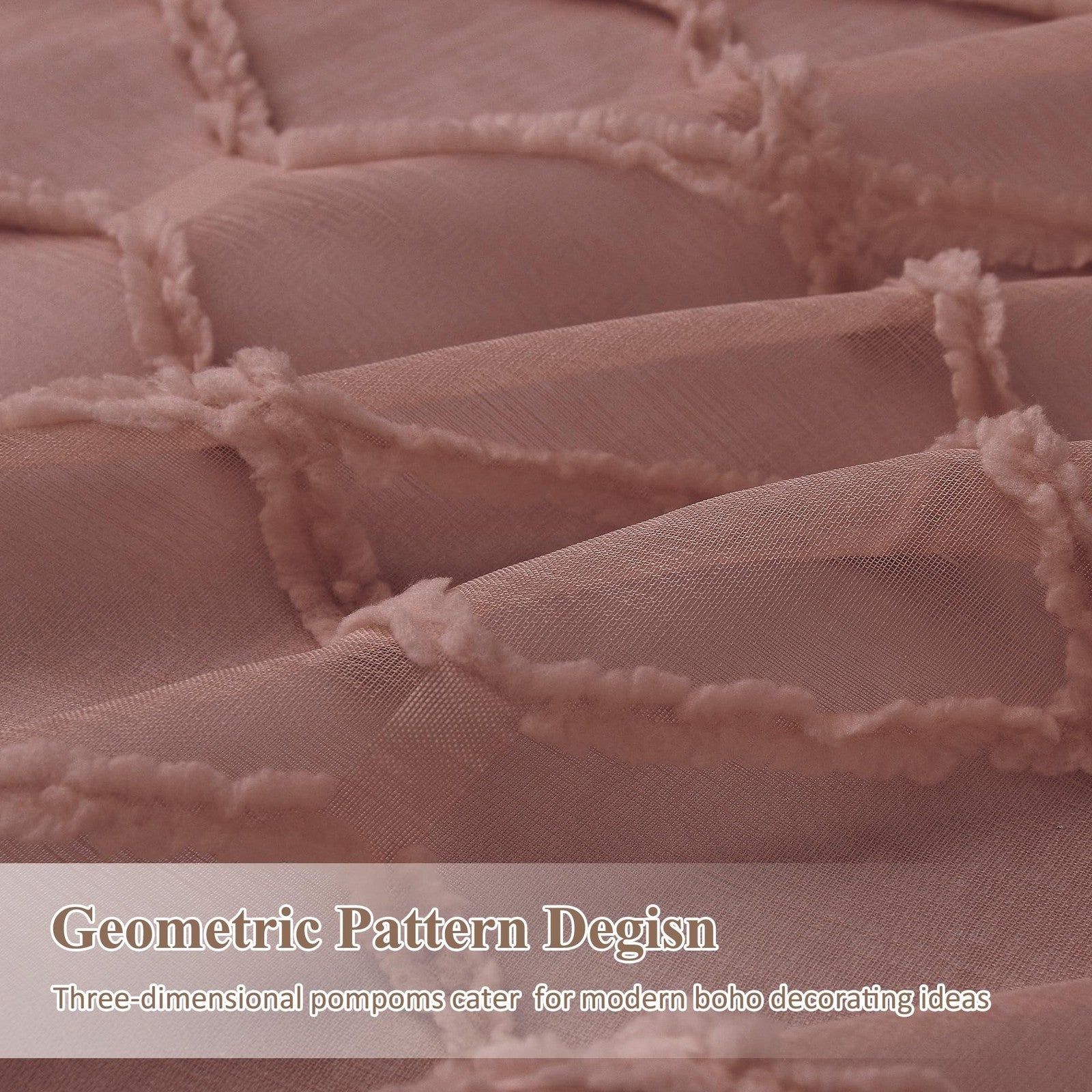 Hokibero extra long canyon rose sheer curtains, 108-inch length, hanging in a living room with flowing fabric and elegant design.