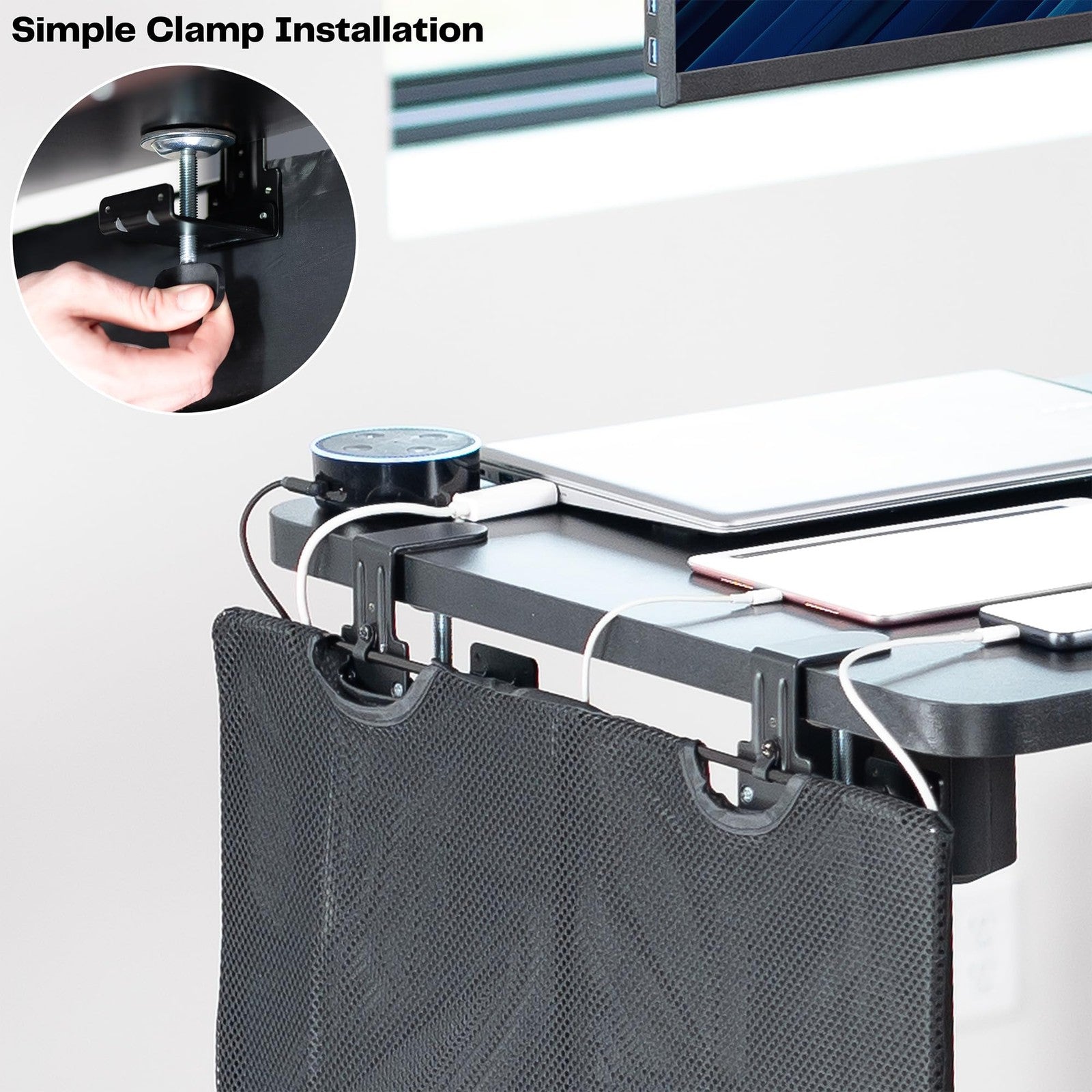 VIVO 24-inch clamp-on privacy and cable management sleeve hiding wires and providing neat organization for office or home setups.