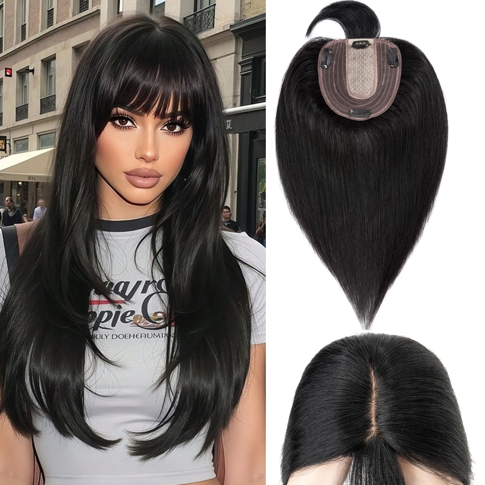 Rich Choices human hair topper for women with bang, made from 100% Remy human hair, natural-looking hairpiece for added volume