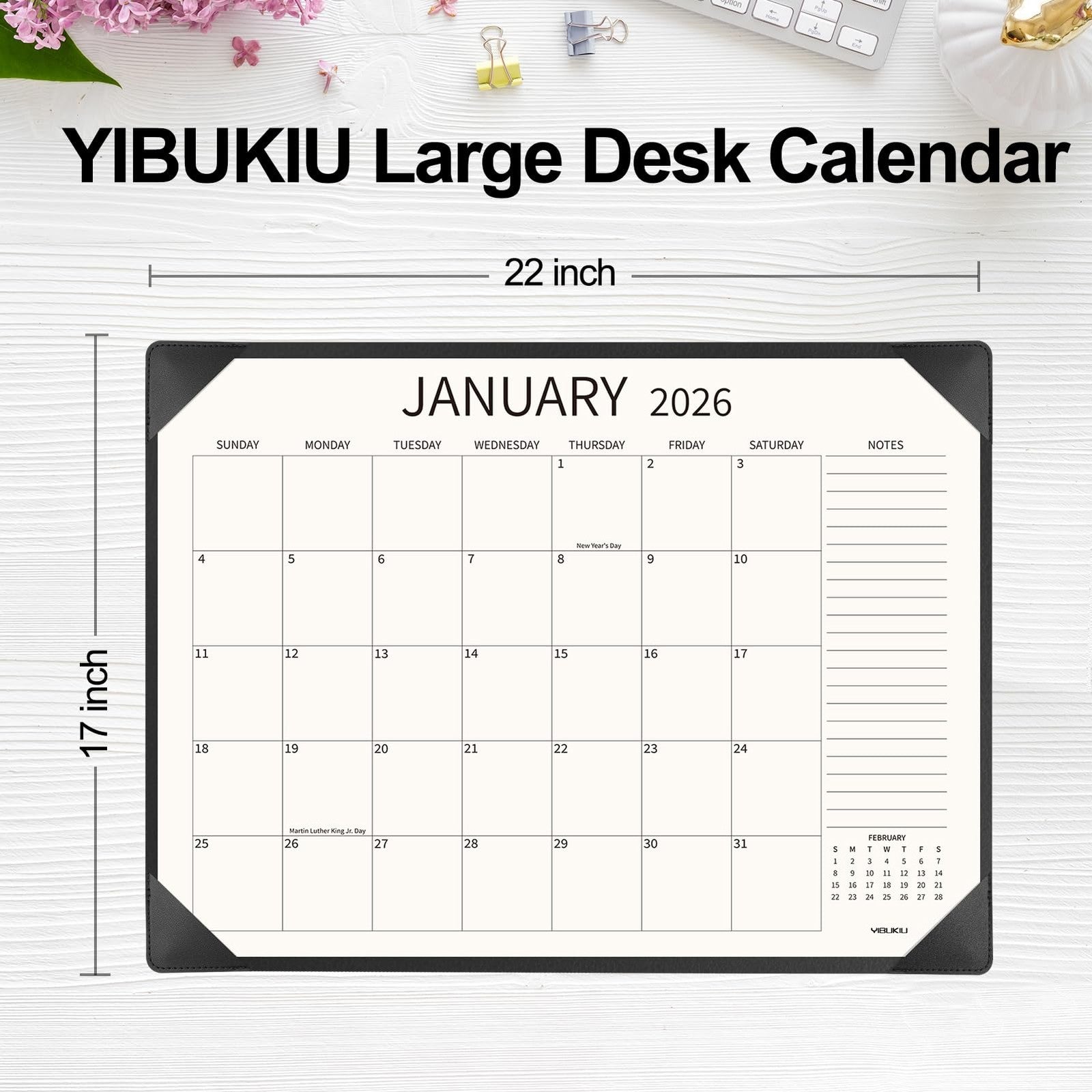 Yibukiu large desk calendar 2026-2027, 18 months, January 2026 to June 2027, with visible month and date layout