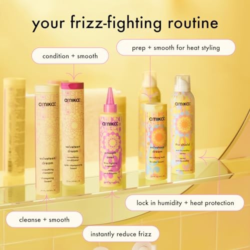 Amika Smooth Over Frizz-Fighting Treatment Mask in a jar, creamy hair mask for smoothing and frizz control.