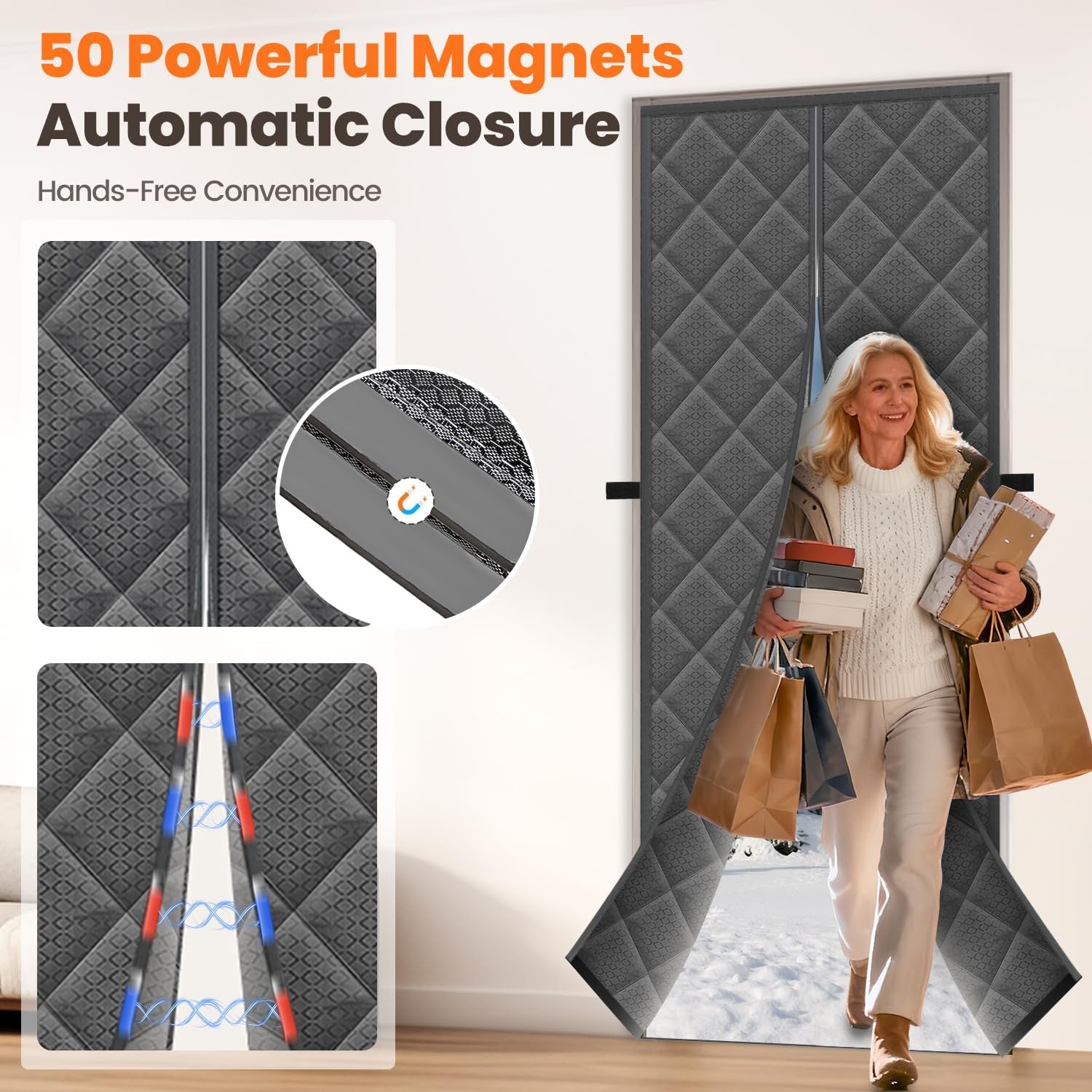 Vidoya magnetic thermal insulated door curtain fitting a 36x80 inch door, with magnets and thermal lining for energy efficiency.