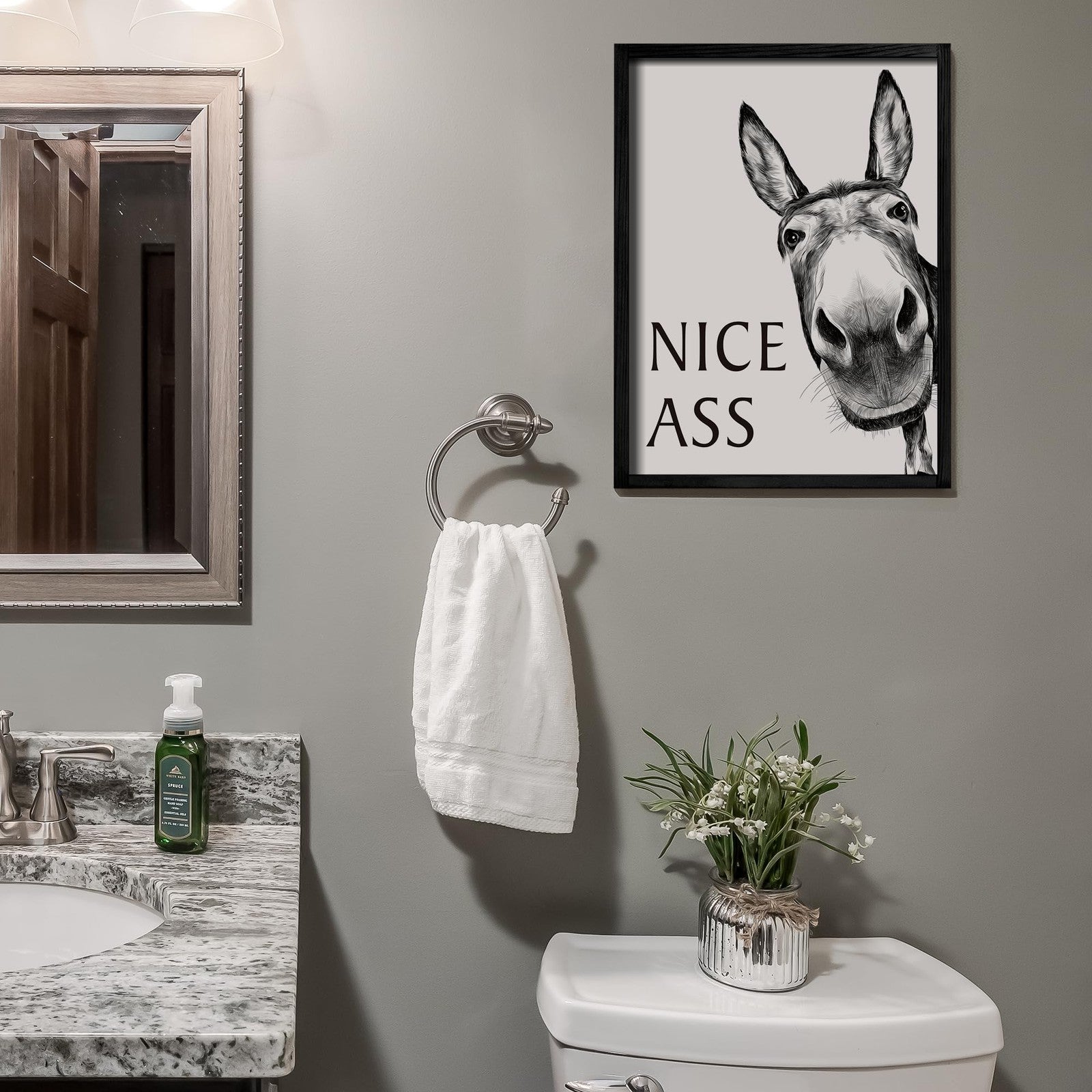 Heiple framed bathroom art wall decor featuring farmhouse vintage funny design, perfect for home bathroom decoration.