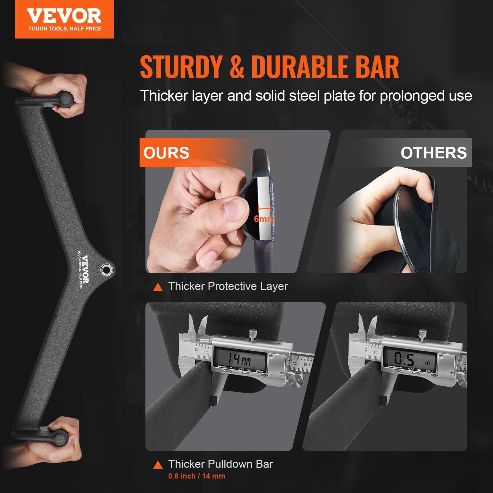 VEVOR LAT pulldown attachment with V-bar for cable machine rowing and tricep exercises, durable metal construction.