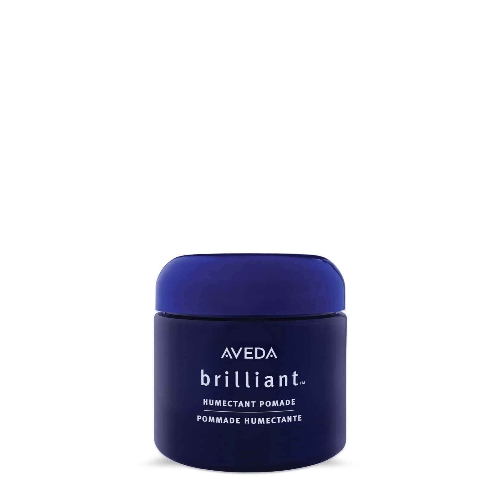 Aveda Brilliant Humectant Pomade for curls, showing the jar with a black lid and label, highlighting shine and curl enhancement.