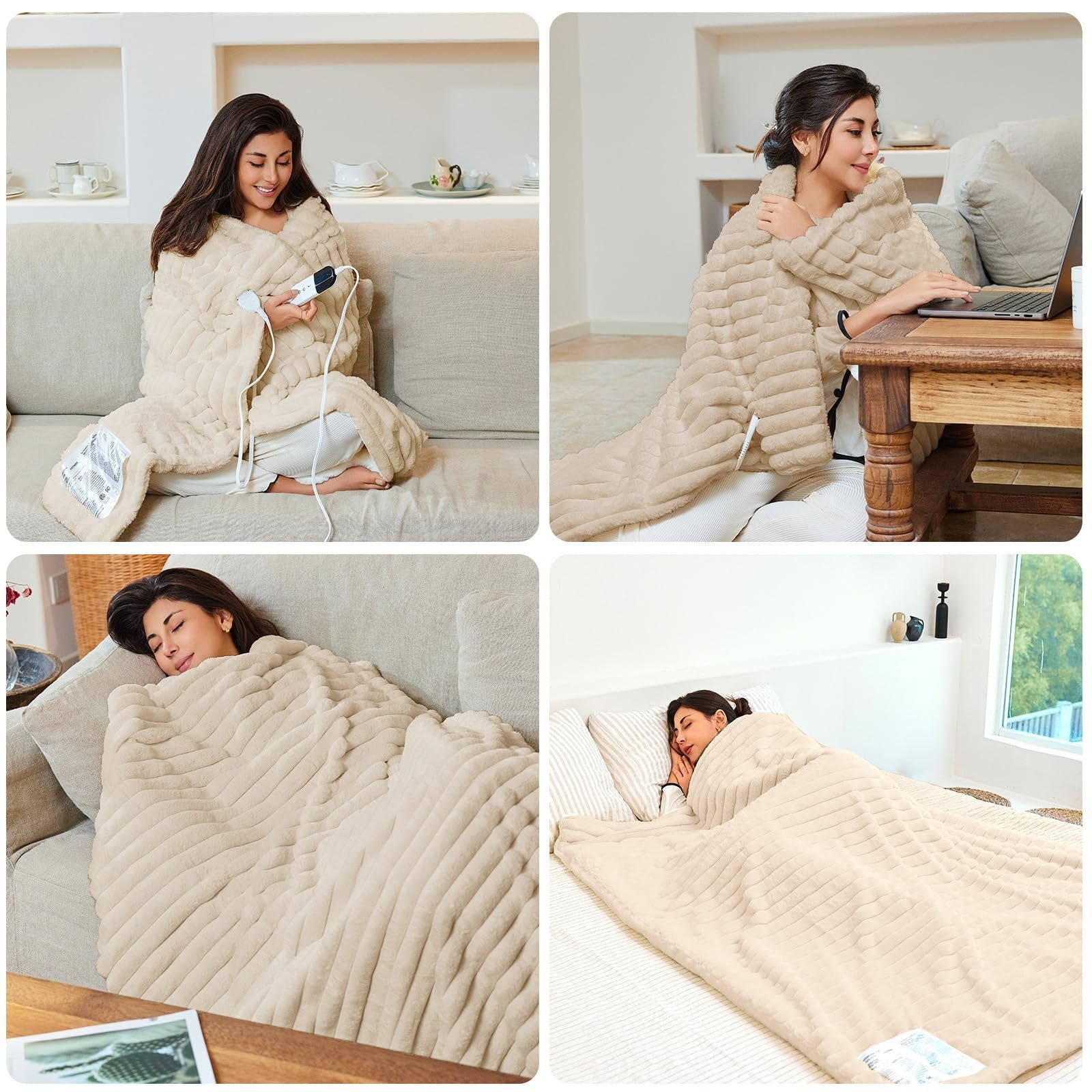 AEPINBH heated electric blanket throw with 6-level fast heating and auto-off feature, showcasing soft faux fabric.