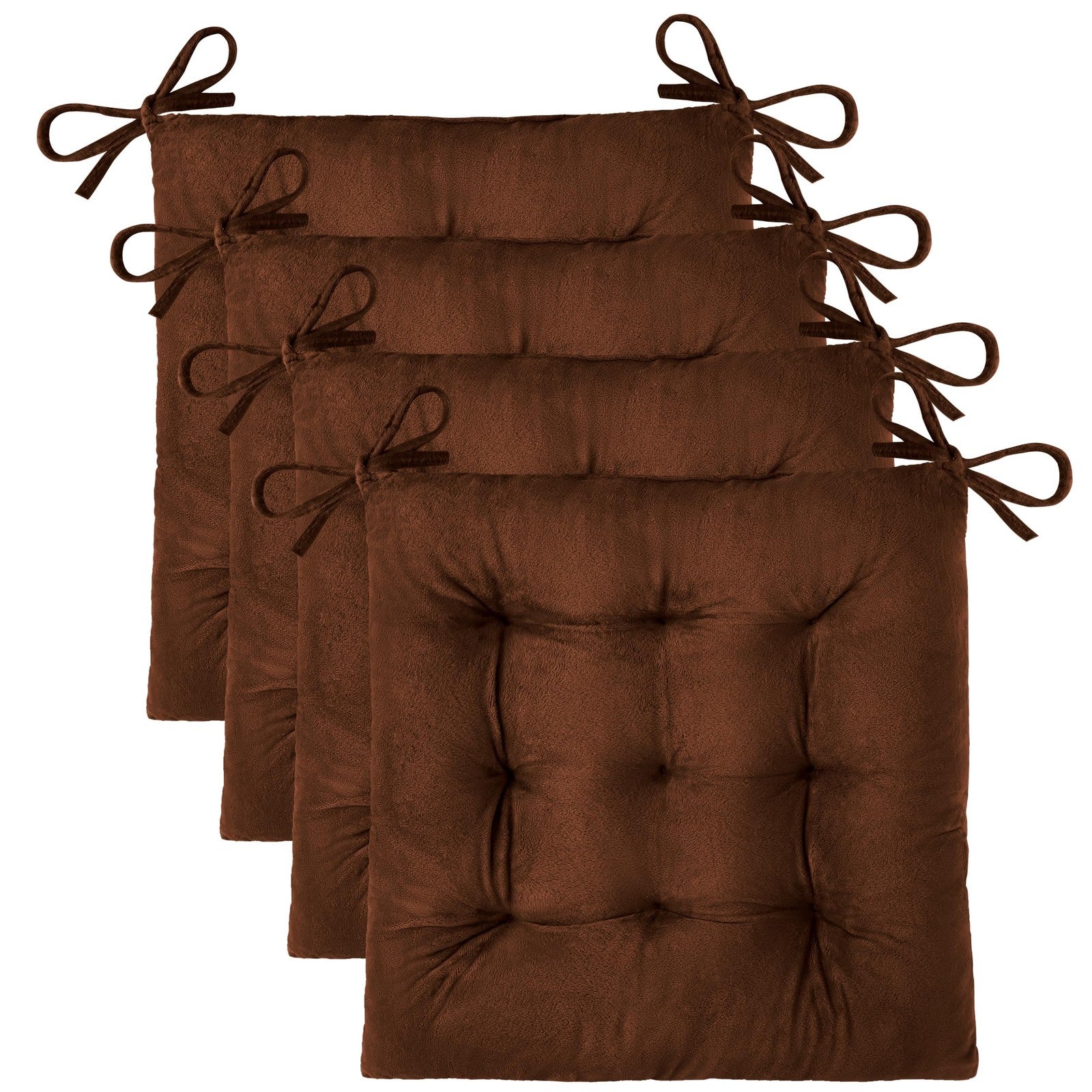 Set of four OVOV soft square chair cushions for dining and kitchen desk chairs, featuring plush fabric and comfortable padding.