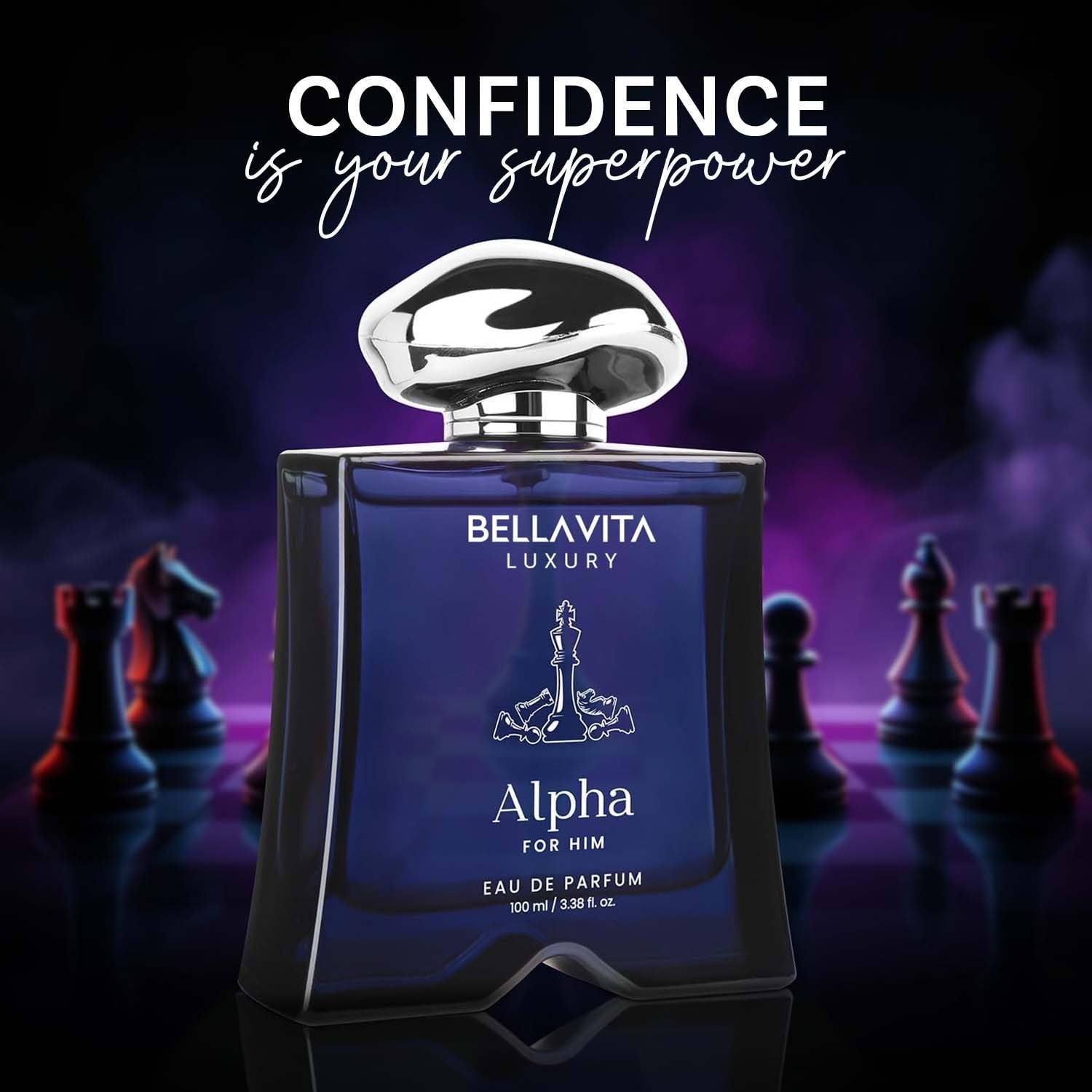 BELLAVITA Alpha Pheromone Inspire perfume bottle for men from the Luxury Mood Collection, 100ml with sleek design and elegant label.