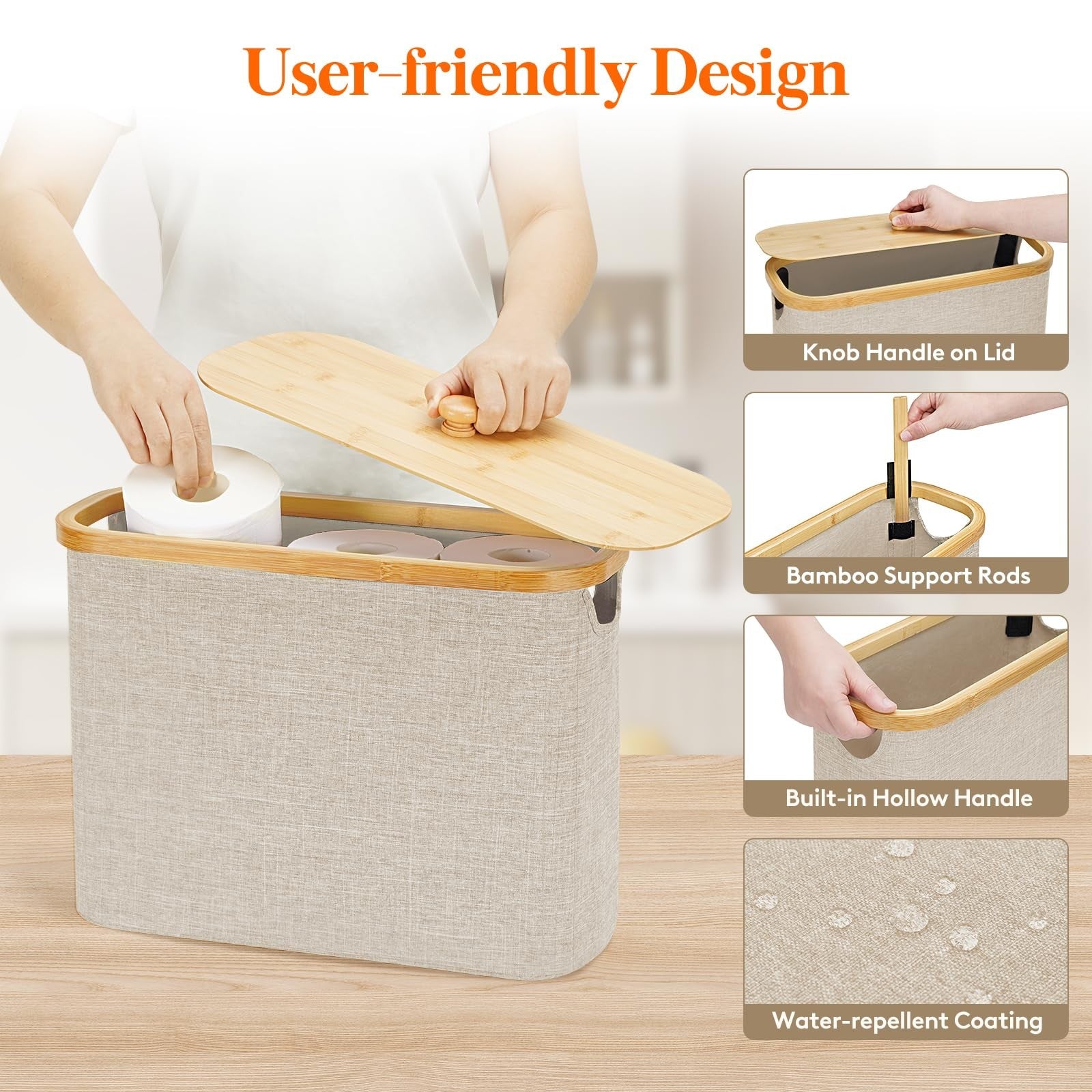 Lifewit free-standing toilet paper storage holder with bamboo accents, holding up to 12 rolls, ideal for bathroom organization