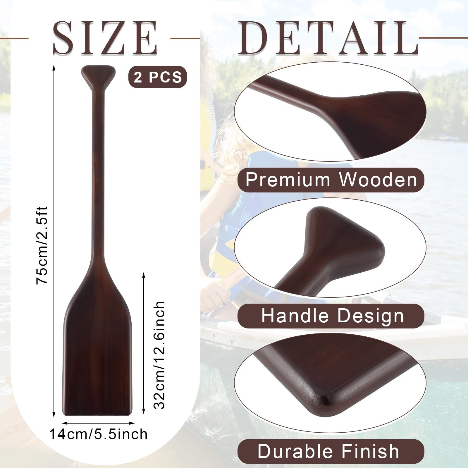 Silipull 2-piece wooden canoe paddle set with solid pine blades and shafts, 2.5-4 feet long, suitable for recreational canoeing.