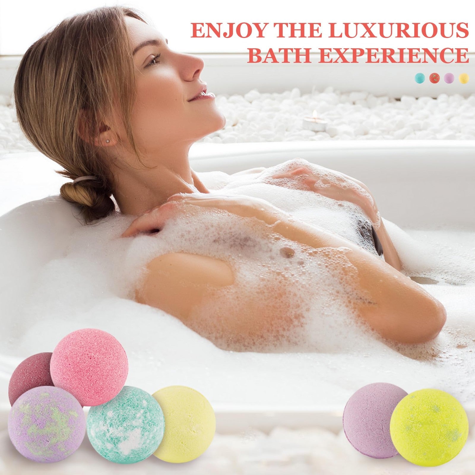 IvyWorkshop bath bomb gift set with 10 colorful, natural organic bubble bath bombs for women, part of 50-piece collection.