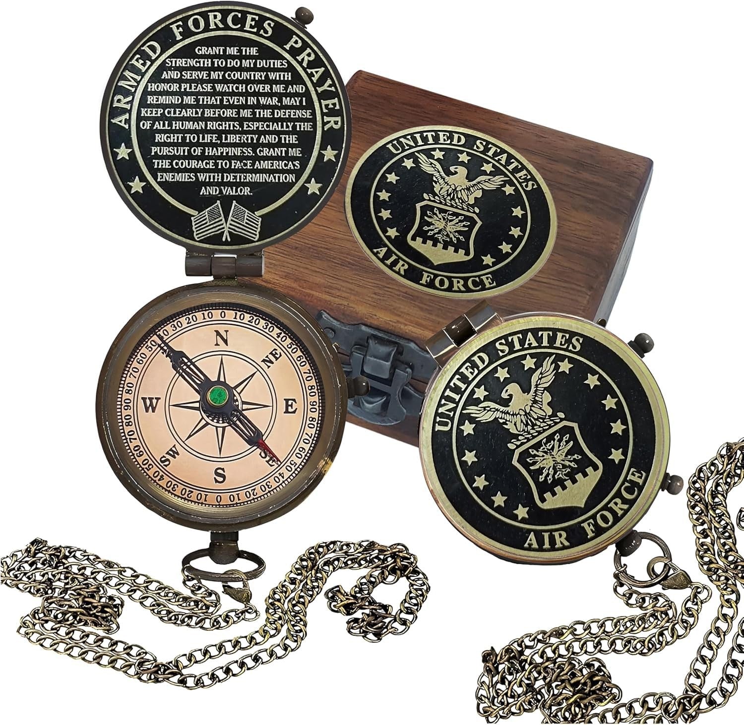 U.S. Air Force compass in a brown leather case, ideal military gift for men and women, with WOANIN branding.