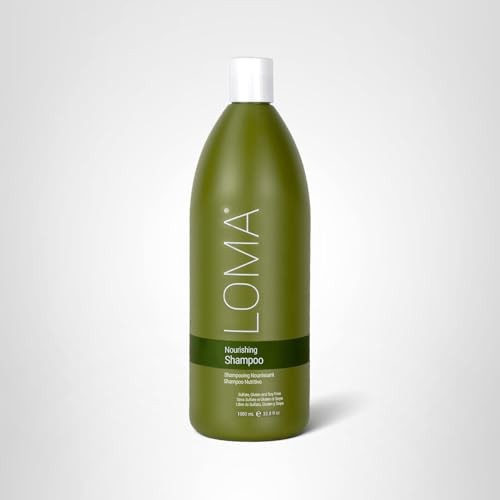 Loma Nourishing Shampoo 33 oz bottle with organic, sulfate-free, paraben-free, gluten-free formula, shown on a clean background.