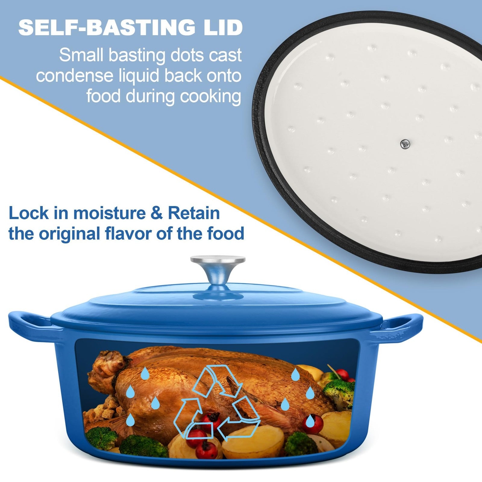 E-far 5QT oval enameled cast iron Dutch oven pot with lid, ideal for slow cooking and versatile kitchen use