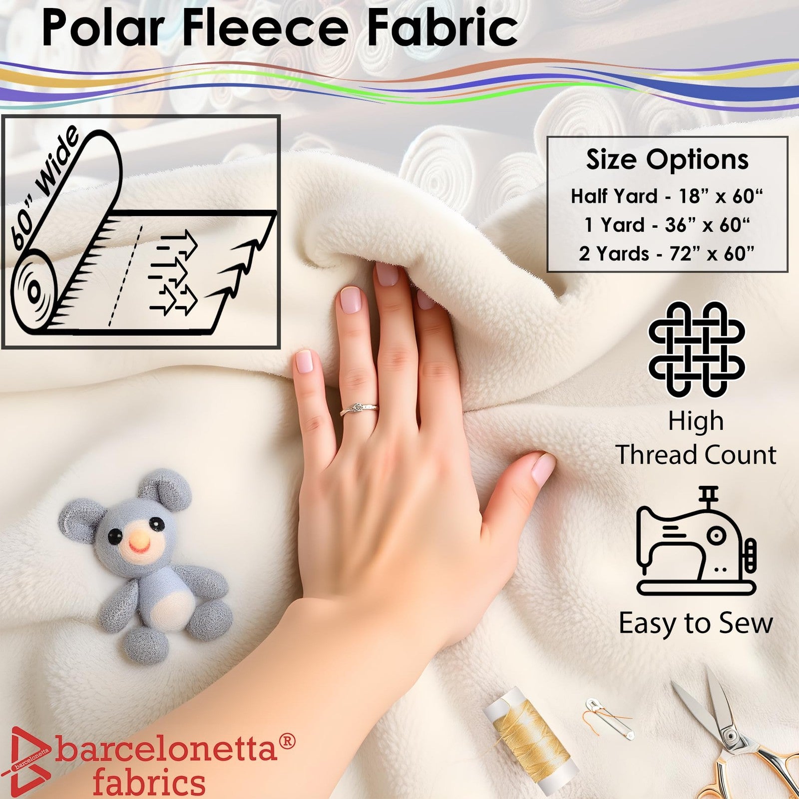 Soft Barcelonetta fleece fabric blanket in 72x60 inches with plush polar fleece material, ideal for cozy comfort.