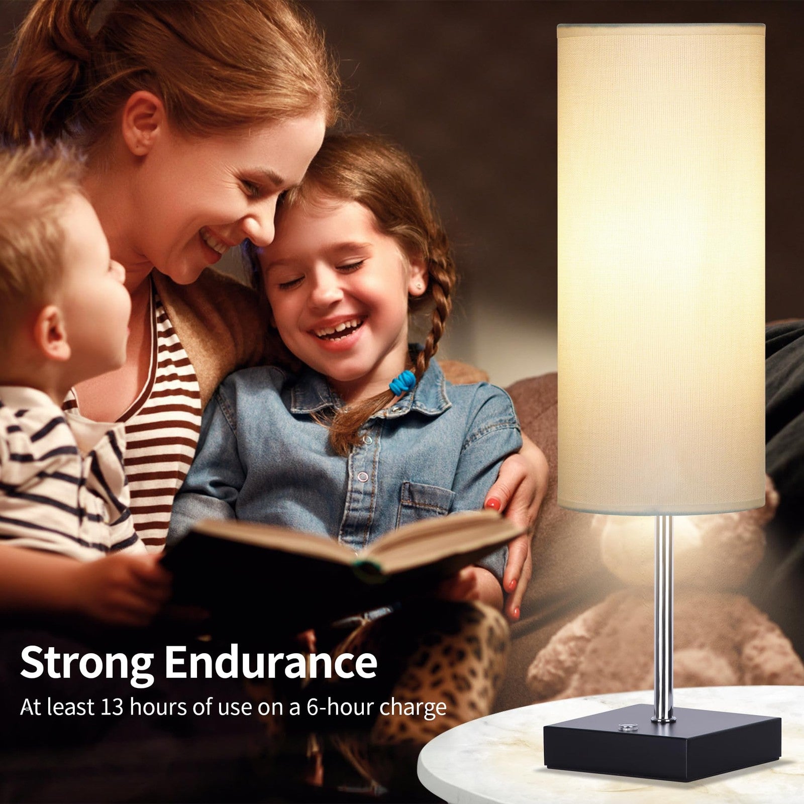 AVV cordless table lamp with dimmable LED light, 5000mAh battery, three lighting modes, ideal for nightstands and reading.