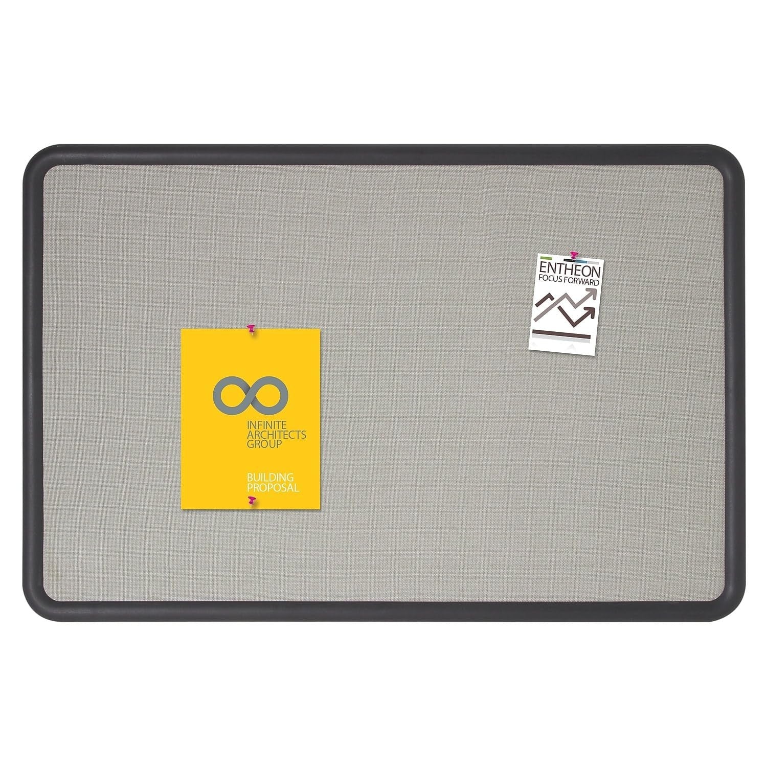 Quartet fabric bulletin board in contour gray, 3x2 feet, ideal for office use, with a fabric surface and sturdy frame.