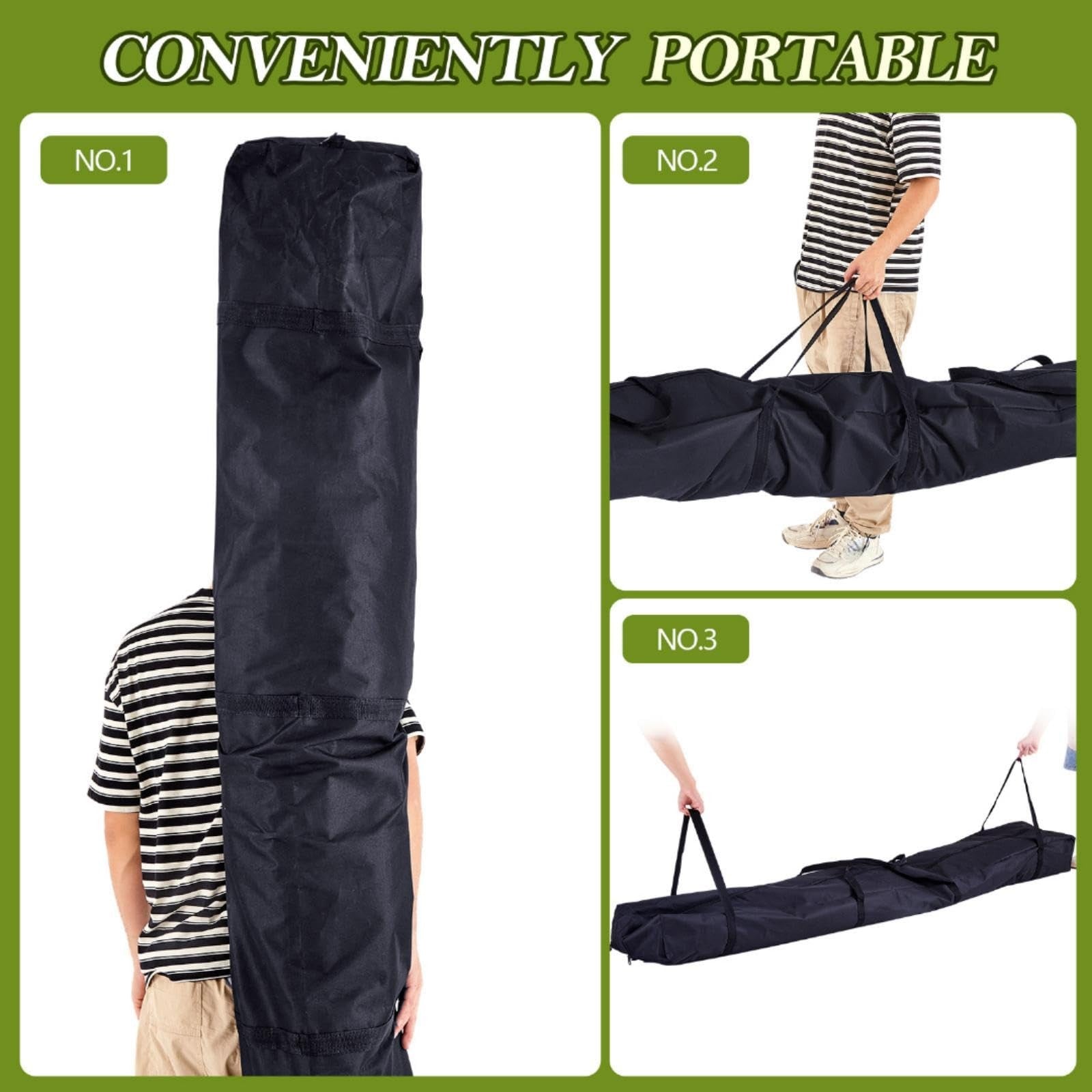 Vincreem tent poles bag made of durable Oxford fabric with handles, designed for portable storage of party tent poles.