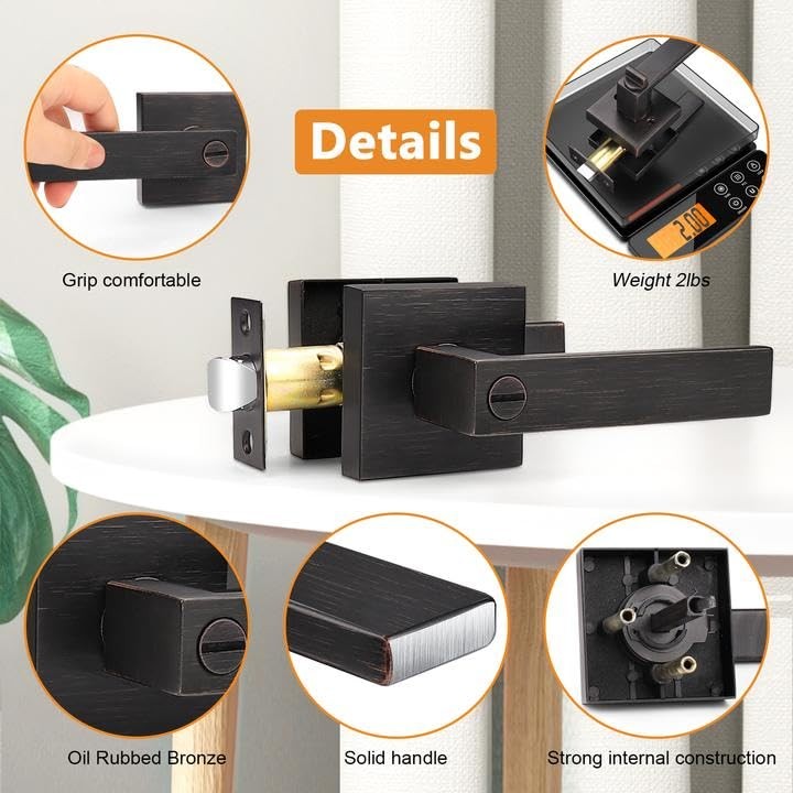 Probrico heavy duty privacy door handle lever with contemporary square design, featuring a sleek metal finish and ergonomic grip.